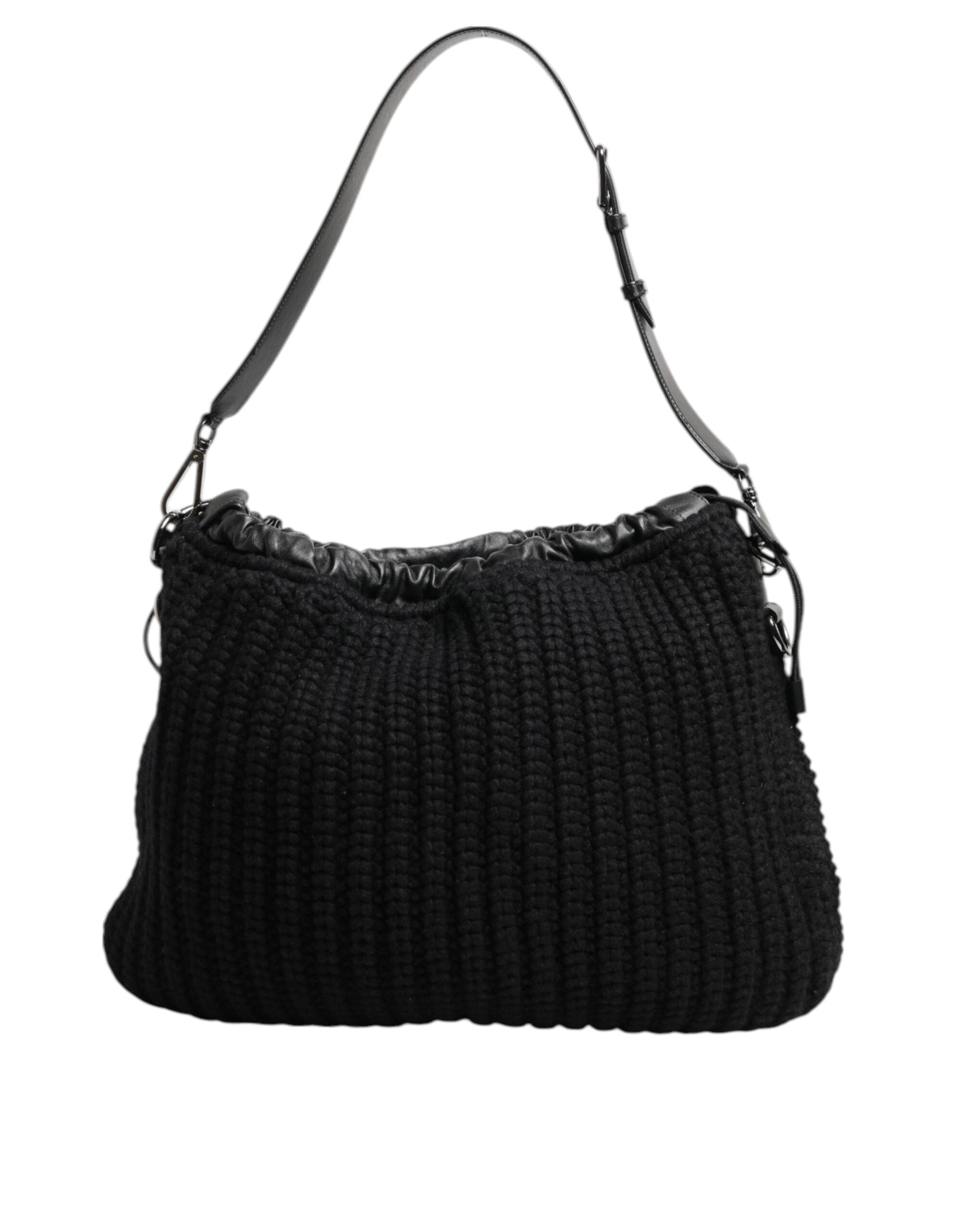 Dolce & Gabbana Black Cashmere Knit & Leather Shoulder Bag Dolce & Gabbana