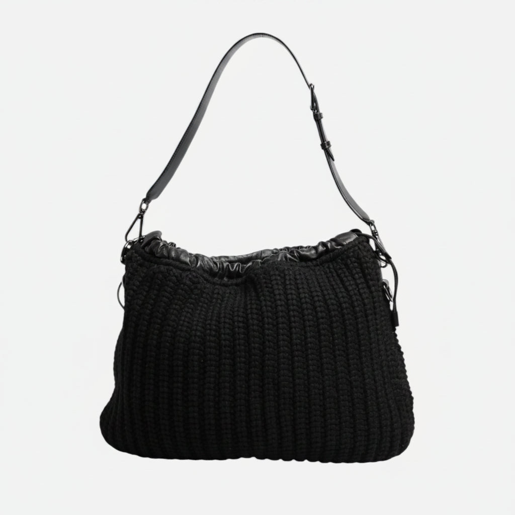 Dolce & Gabbana Black Cashmere Knitted Leather Shoulder Women Borse Bag Dolce & Gabbana
