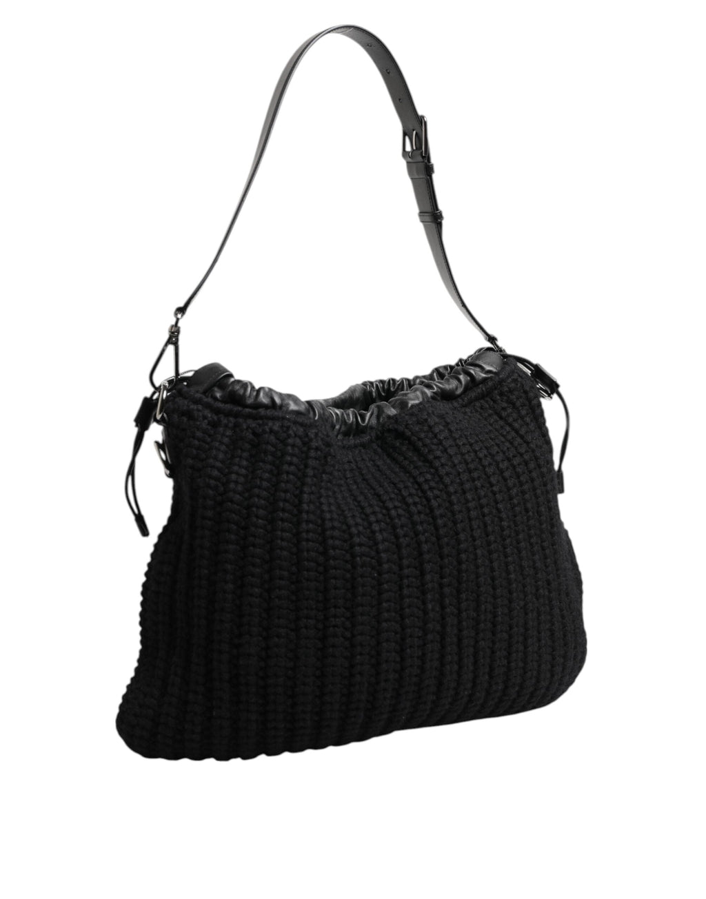 Dolce & Gabbana Black Cashmere Knit & Leather Shoulder Bag Dolce & Gabbana