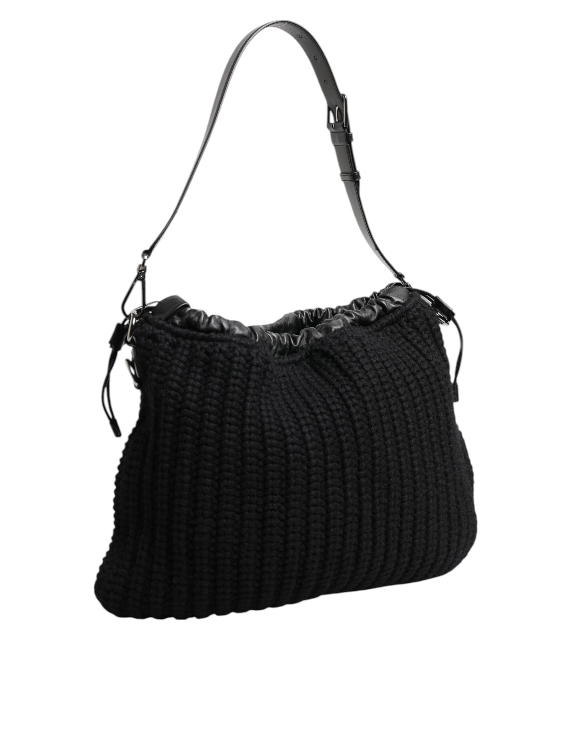 Dolce & Gabbana Black Cashmere Knit & Leather Shoulder Bag Dolce & Gabbana