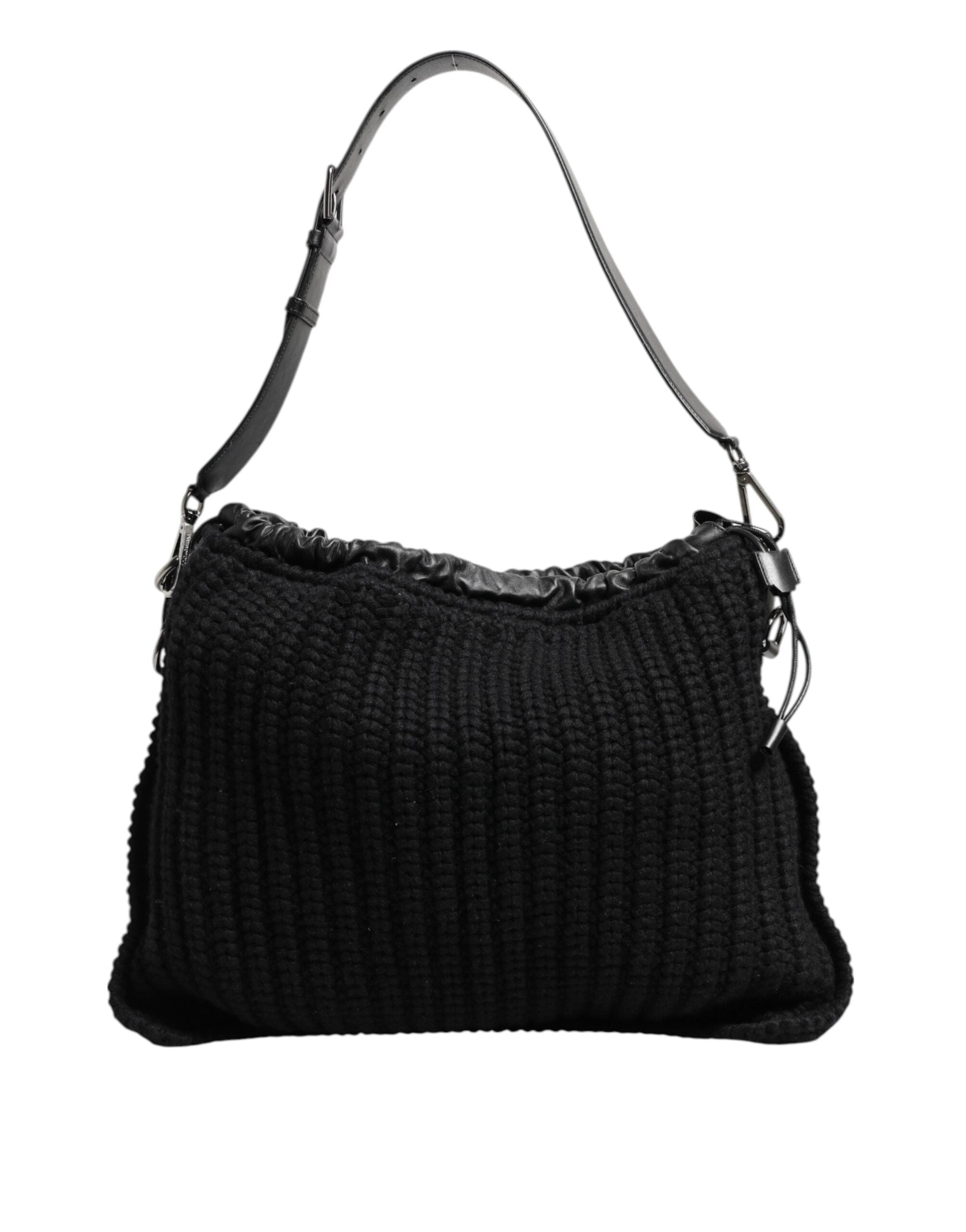 Dolce & Gabbana Black Cashmere Knit & Leather Shoulder Bag Dolce & Gabbana