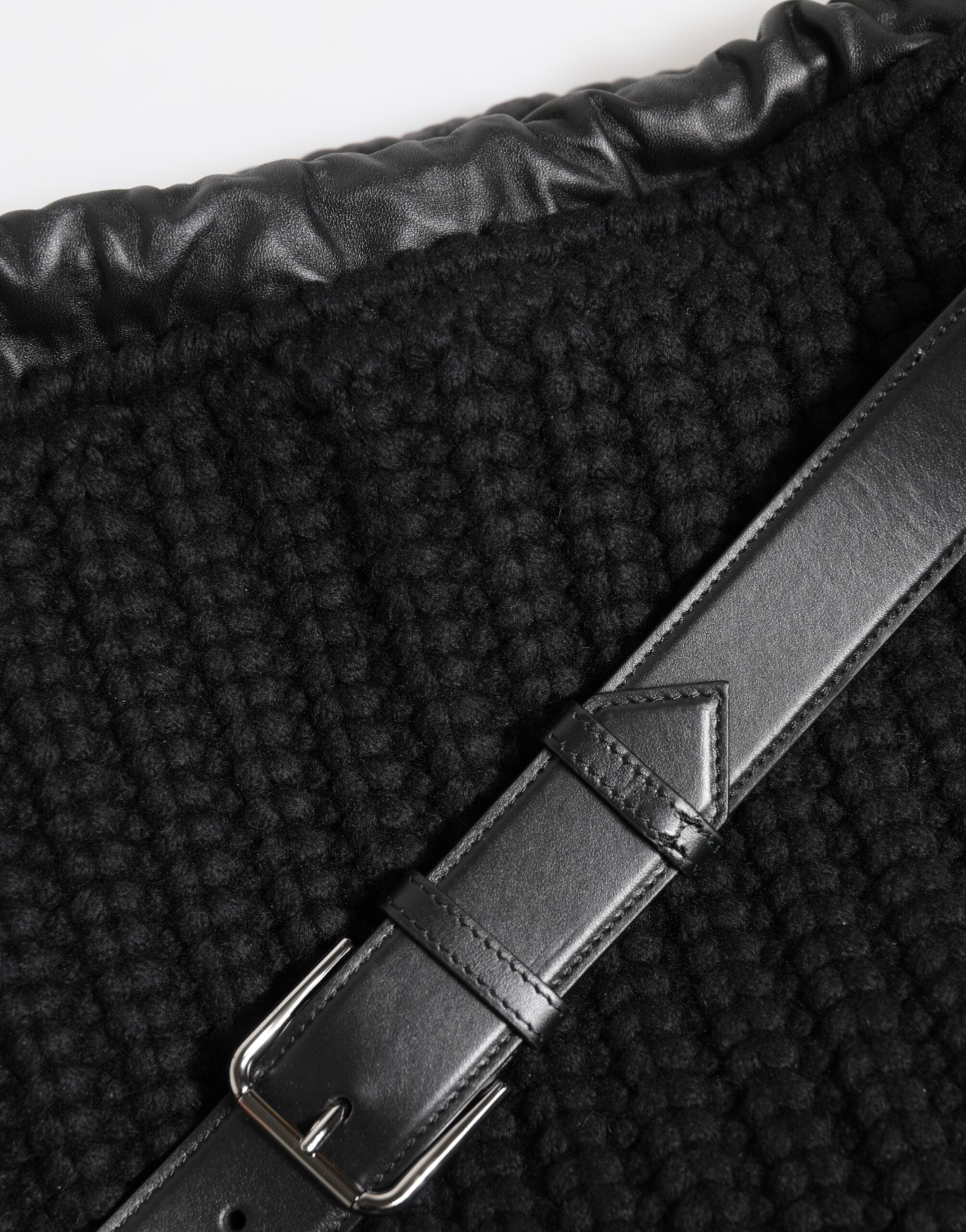 Dolce & Gabbana Black Cashmere Knit & Leather Shoulder Bag Dolce & Gabbana