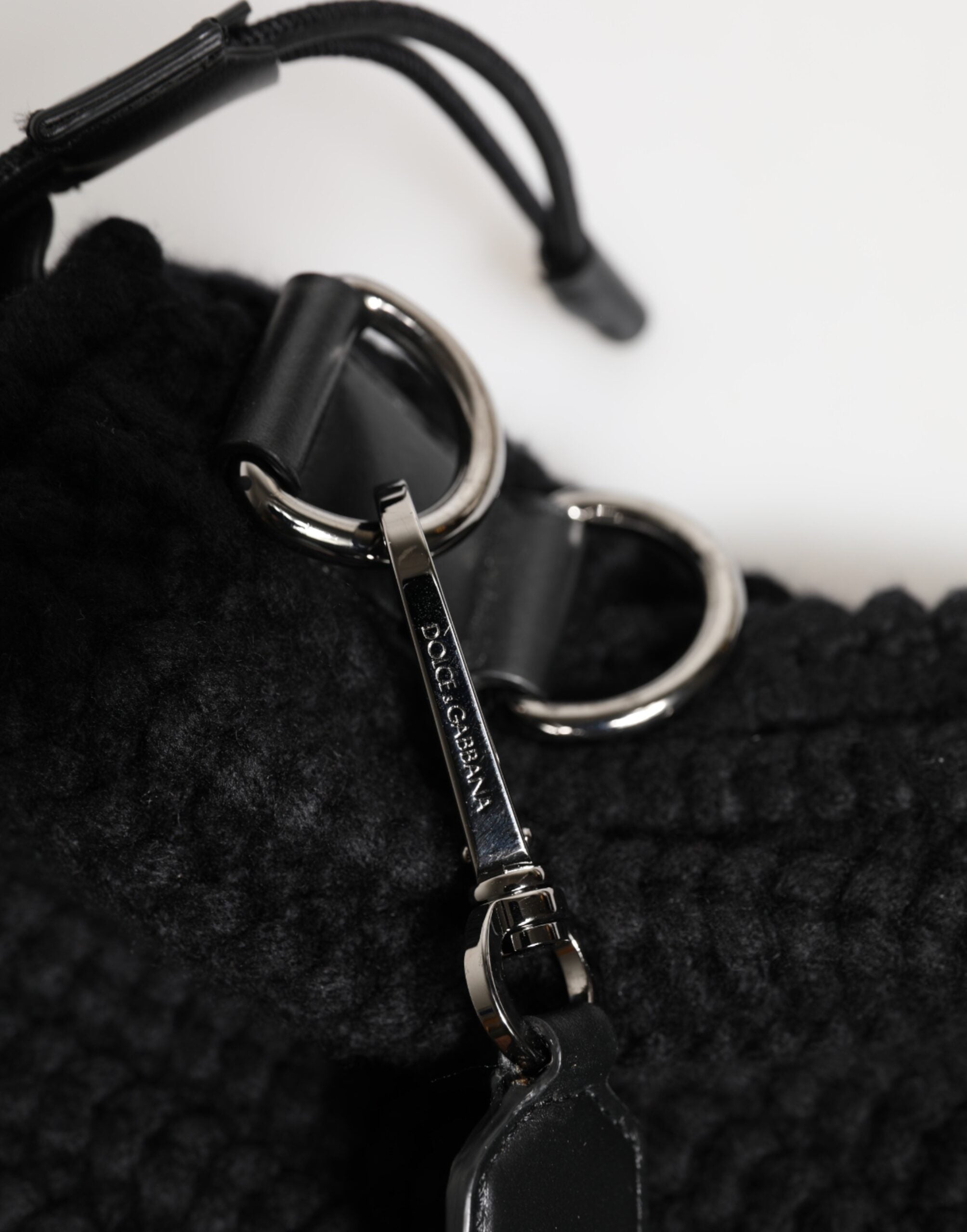 Dolce & Gabbana Black Cashmere Knit & Leather Shoulder Bag Dolce & Gabbana