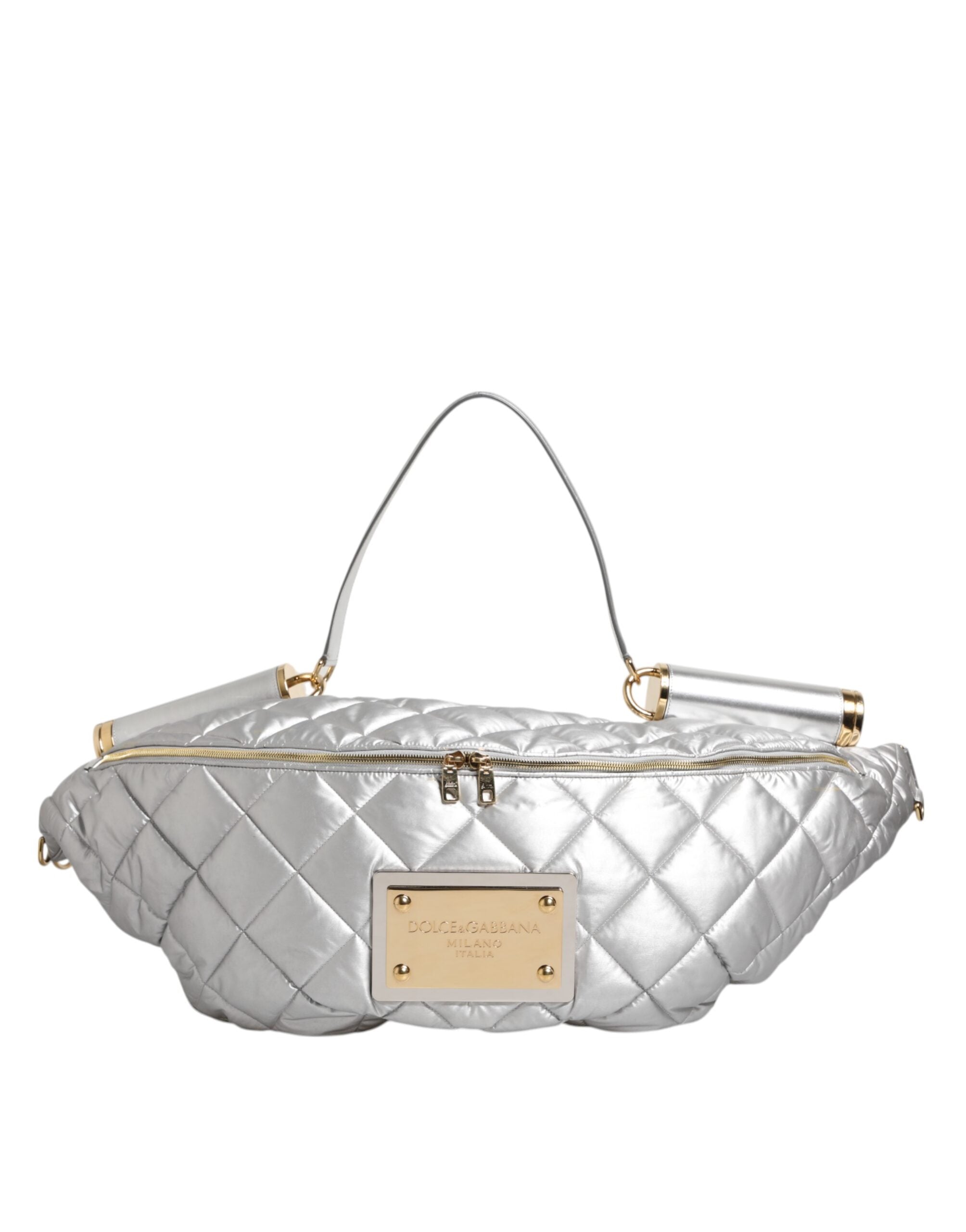 Dolce & Gabbana Silver Quilted Down-Filled SICILY Crossbody Shoulder Bag Dolce & Gabbana