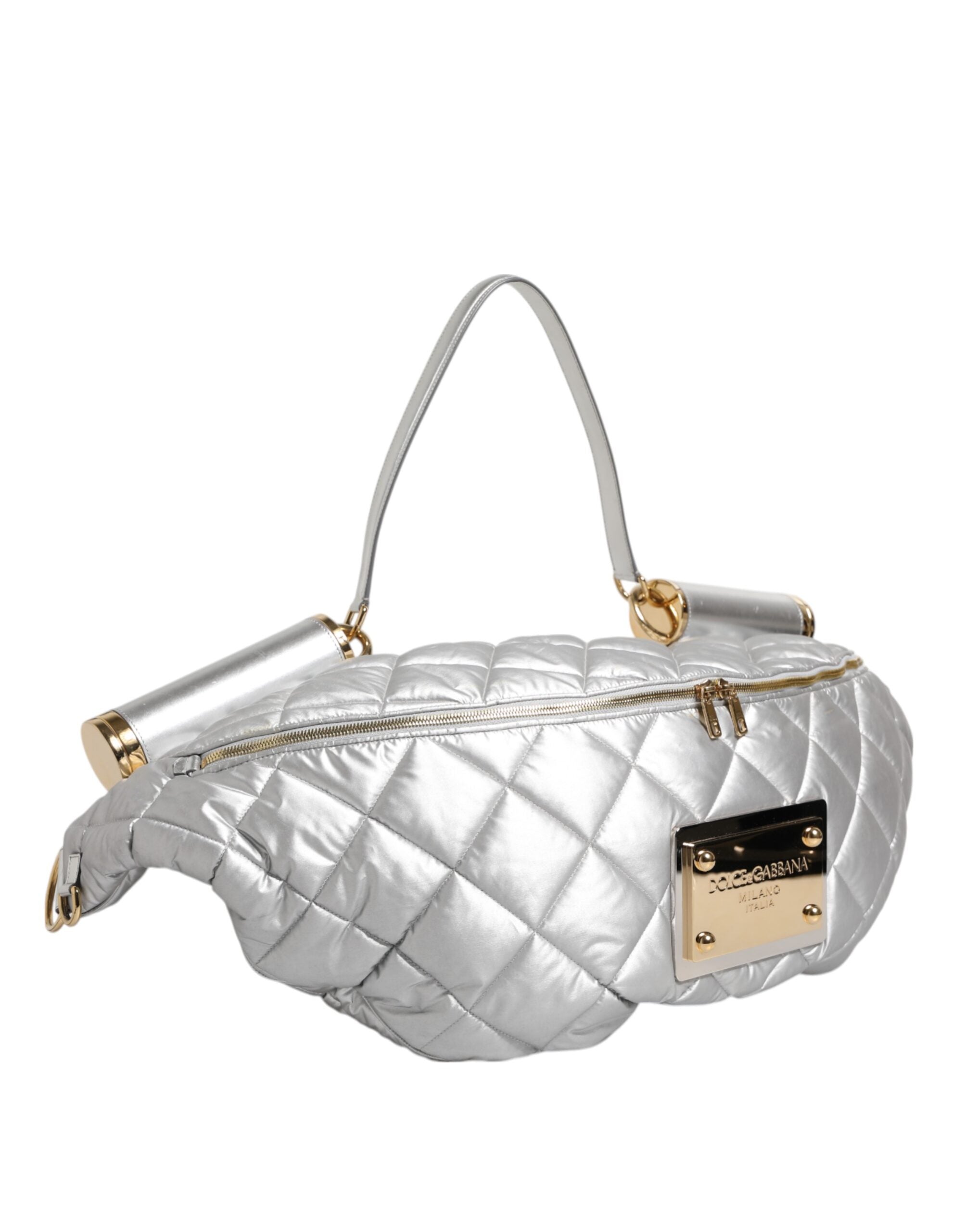 Dolce & Gabbana Silver Quilted Down-Filled SICILY Crossbody Shoulder Bag Dolce & Gabbana