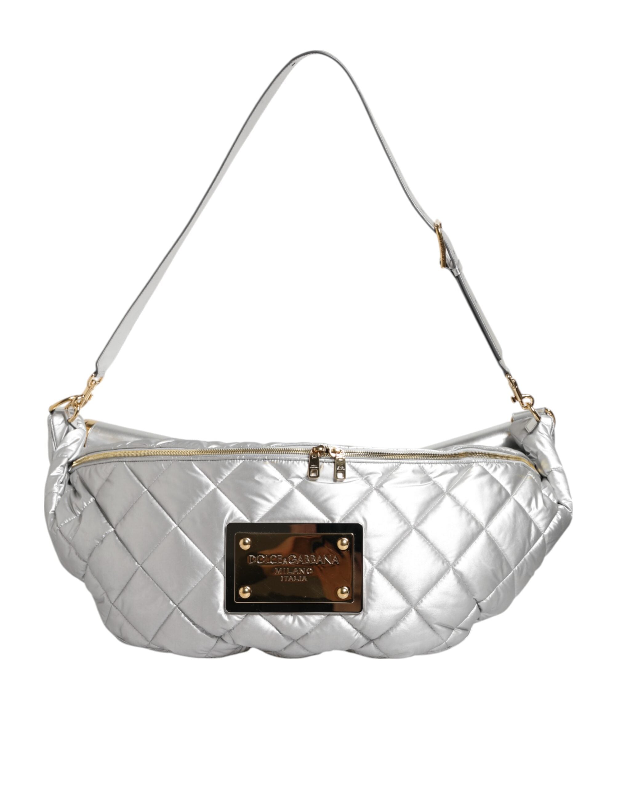 Dolce & Gabbana Silver Quilted Down-Filled SICILY Crossbody Shoulder Bag Dolce & Gabbana