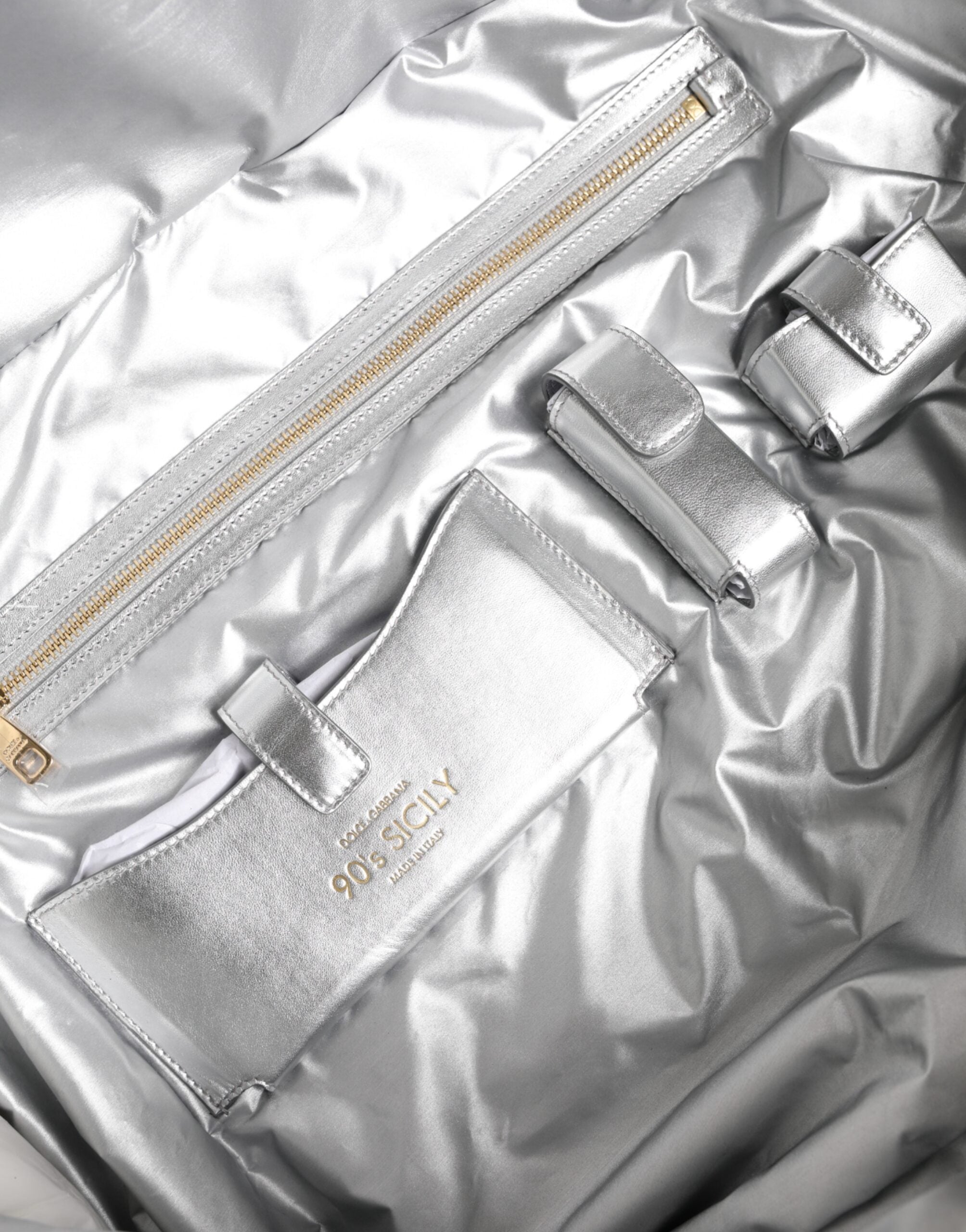 Dolce & Gabbana Silver Quilted Down-Filled SICILY Crossbody Shoulder Bag Dolce & Gabbana