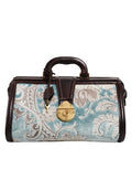 Dolce & Gabbana Blue Brown Floral Jacquard Leather Duffel Travel Bag Dolce & Gabbana