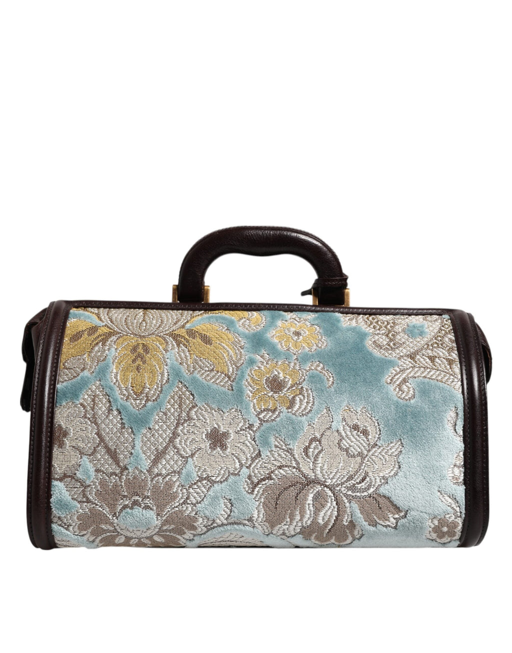 Dolce & Gabbana Blue Brown Floral Jacquard Leather Duffel Travel Bag Dolce & Gabbana