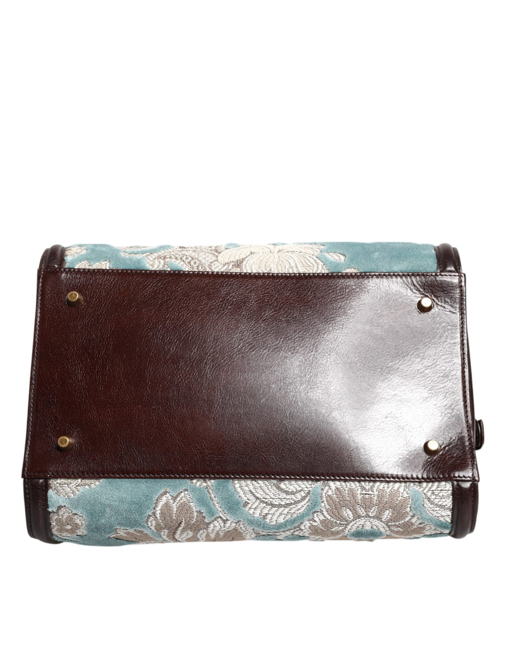 Dolce & Gabbana Blue Brown Floral Jacquard Leather Duffel Travel Bag Dolce & Gabbana