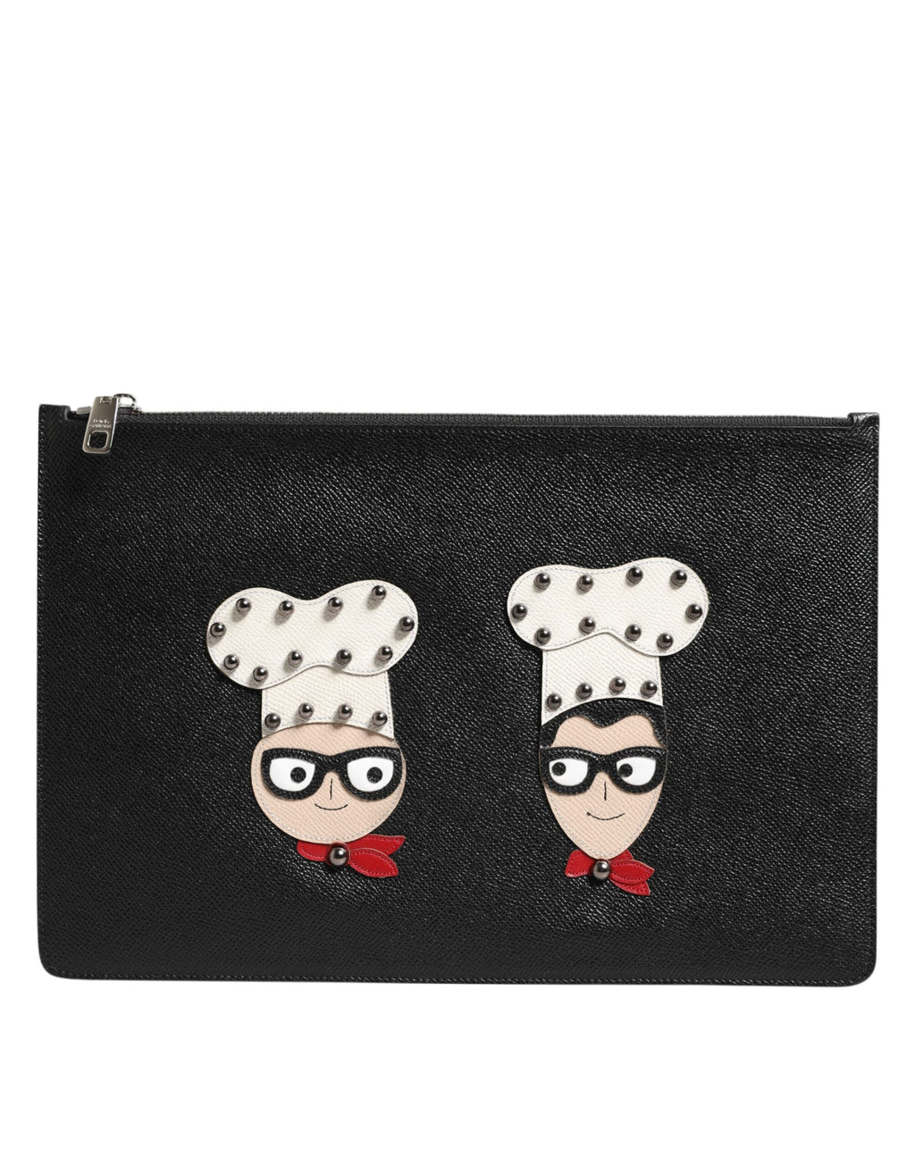 Dolce & Gabbana Black Leather #DGFamily Embellished Clutch Pouch Dolce & Gabbana