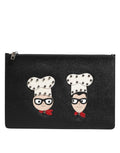Dolce & Gabbana Black Leather #DGFamily Embellished Clutch Pouch Dolce & Gabbana