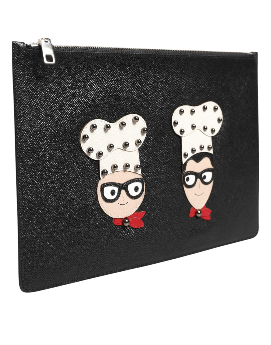 Dolce & Gabbana Black Leather #DGFamily Embellished Clutch Pouch Dolce & Gabbana