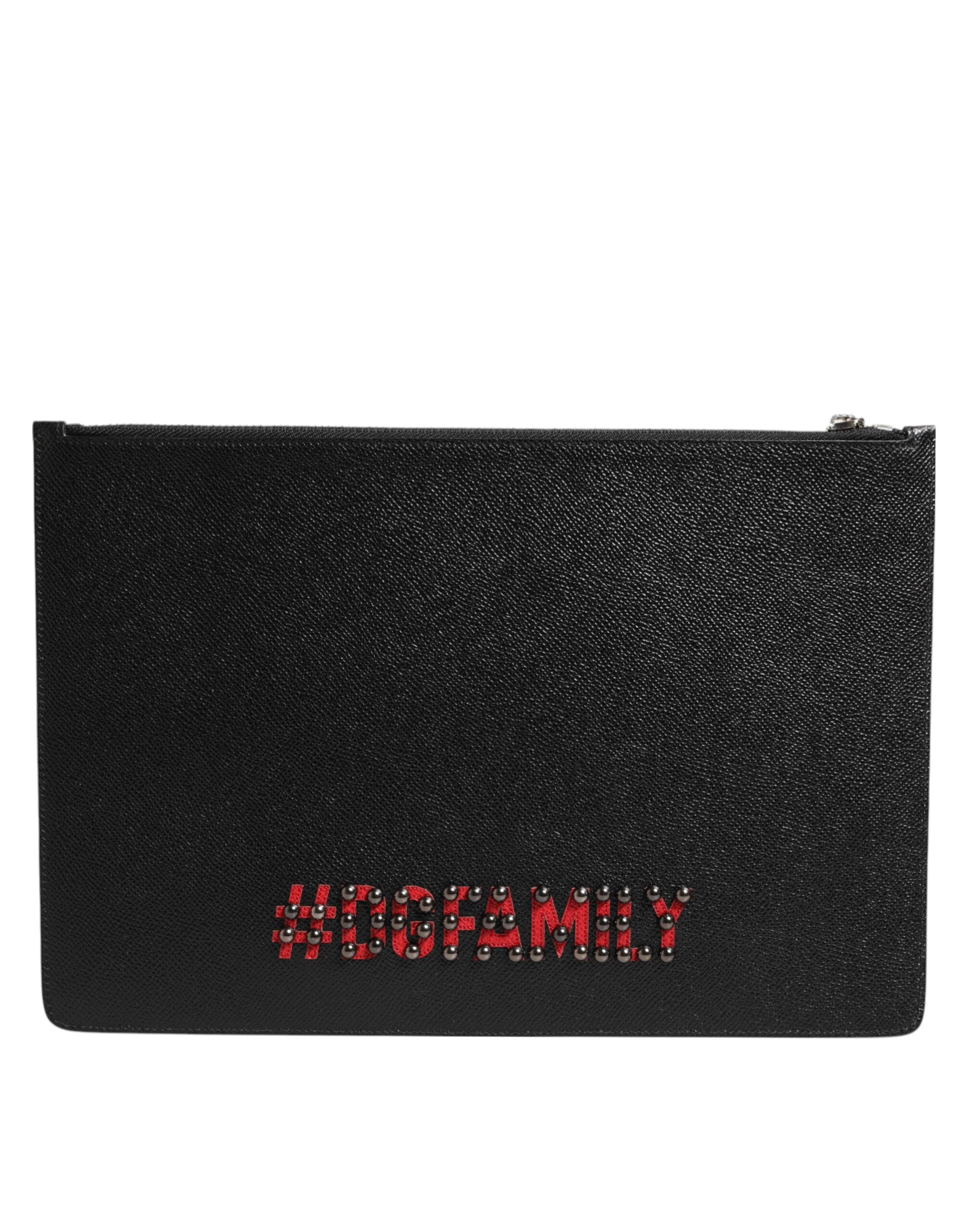Dolce & Gabbana Black Leather #DGFamily Embellished Clutch Pouch Dolce & Gabbana
