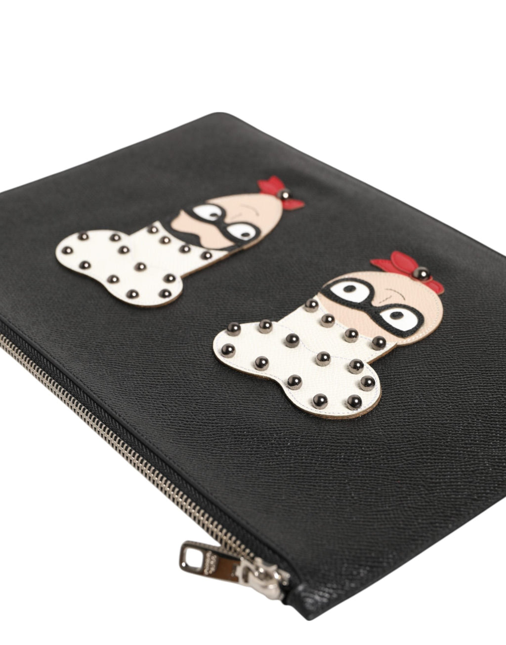 Dolce & Gabbana Black Leather #DGFamily Embellished Clutch Pouch Dolce & Gabbana