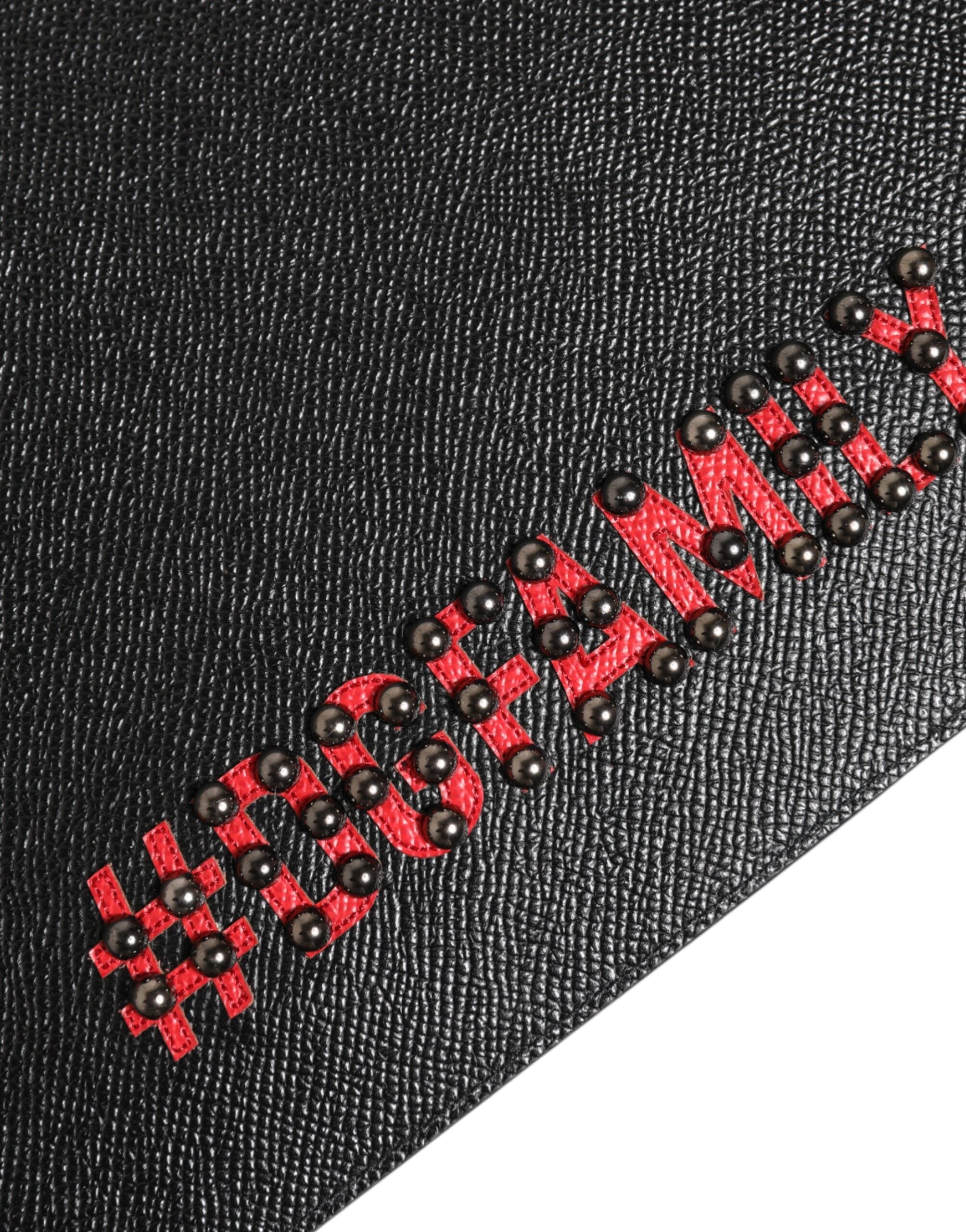Dolce & Gabbana Black Leather #DGFamily Embellished Clutch Pouch Dolce & Gabbana