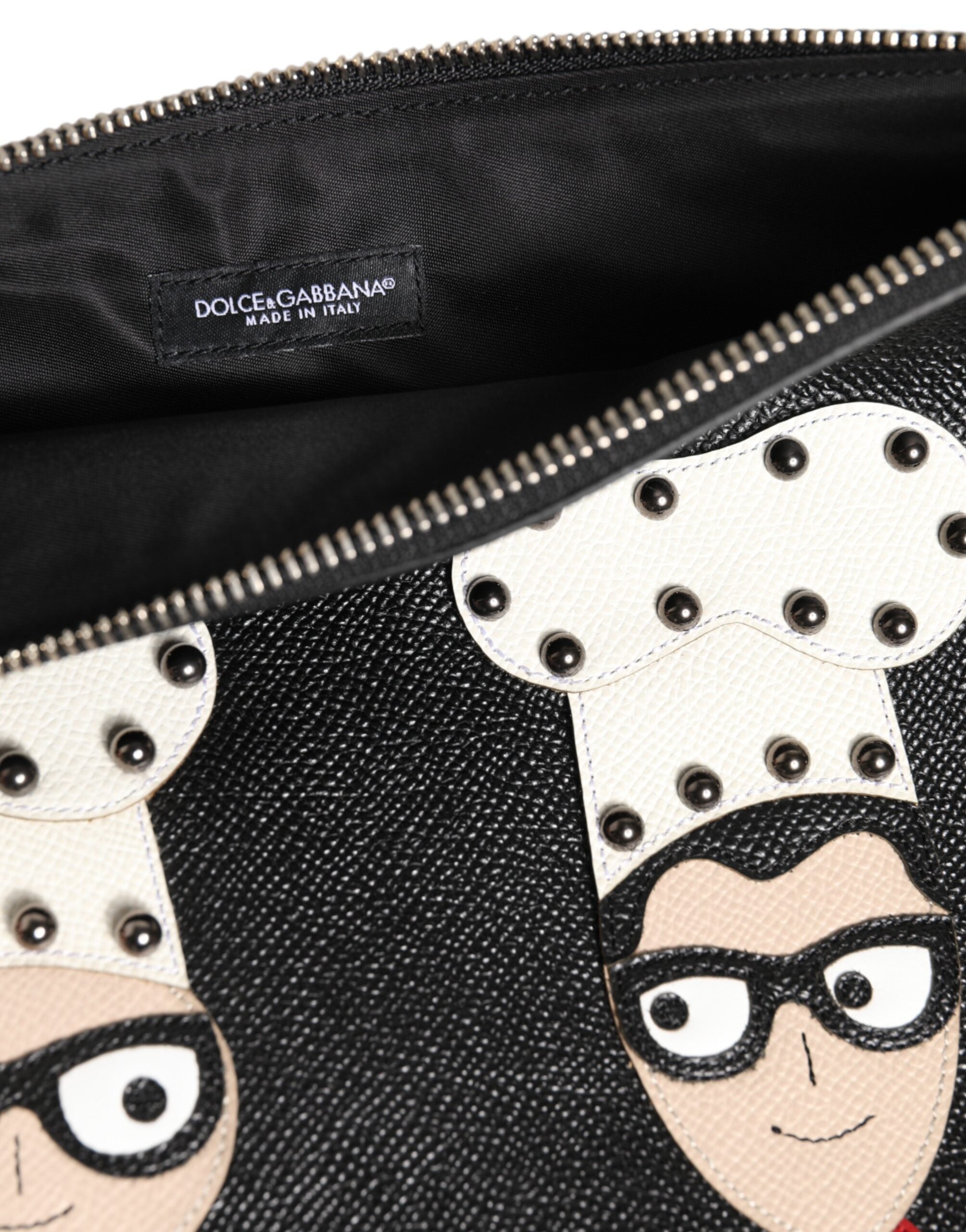 Dolce & Gabbana Black Leather #DGFamily Embellished Clutch Pouch Dolce & Gabbana