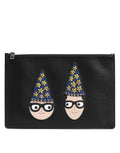 Dolce & Gabbana Black Leather #DGFamily Embellished Clutch Pouch Dolce & Gabbana