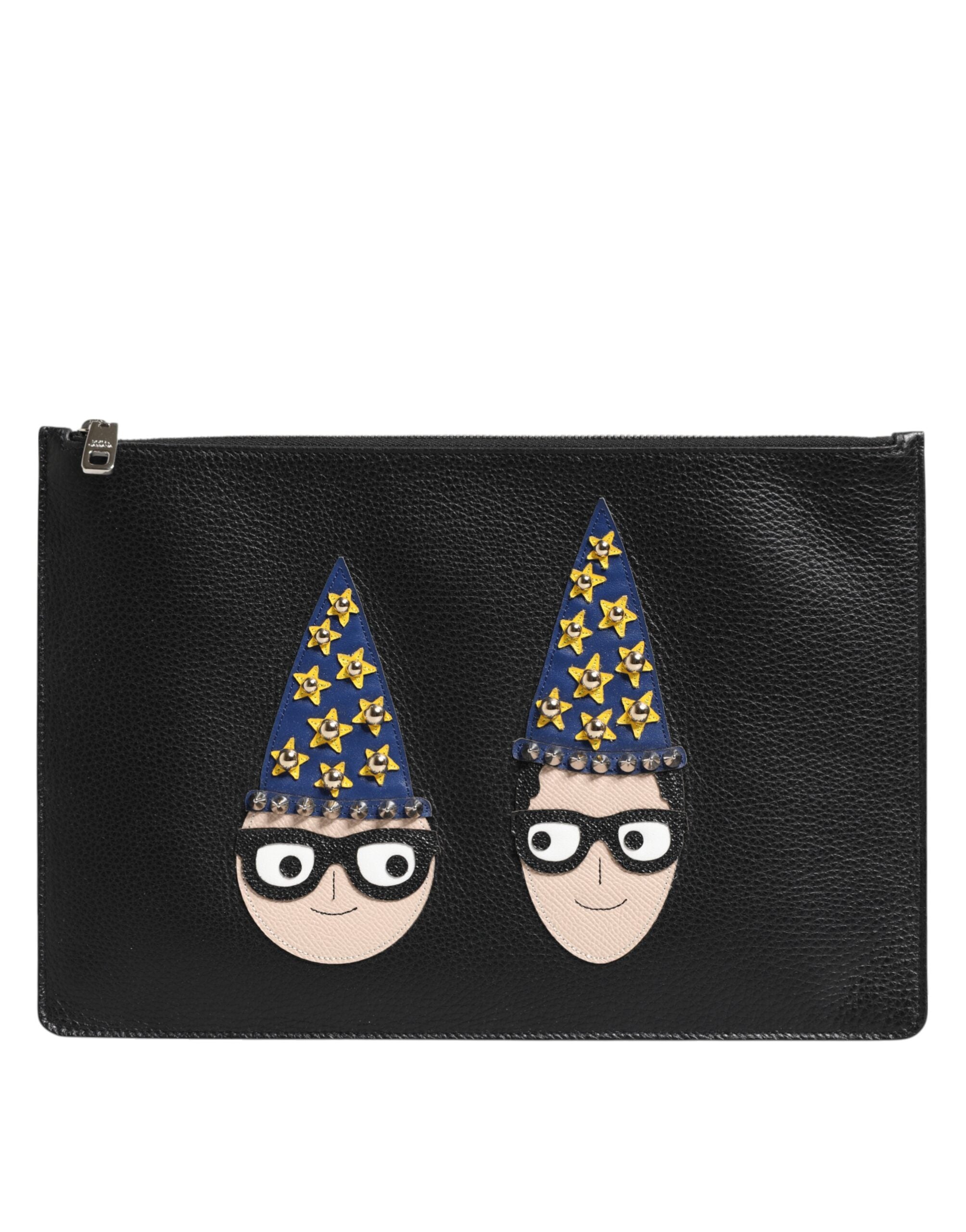 Dolce & Gabbana Black Leather #DGFamily Embellished Clutch Pouch Dolce & Gabbana