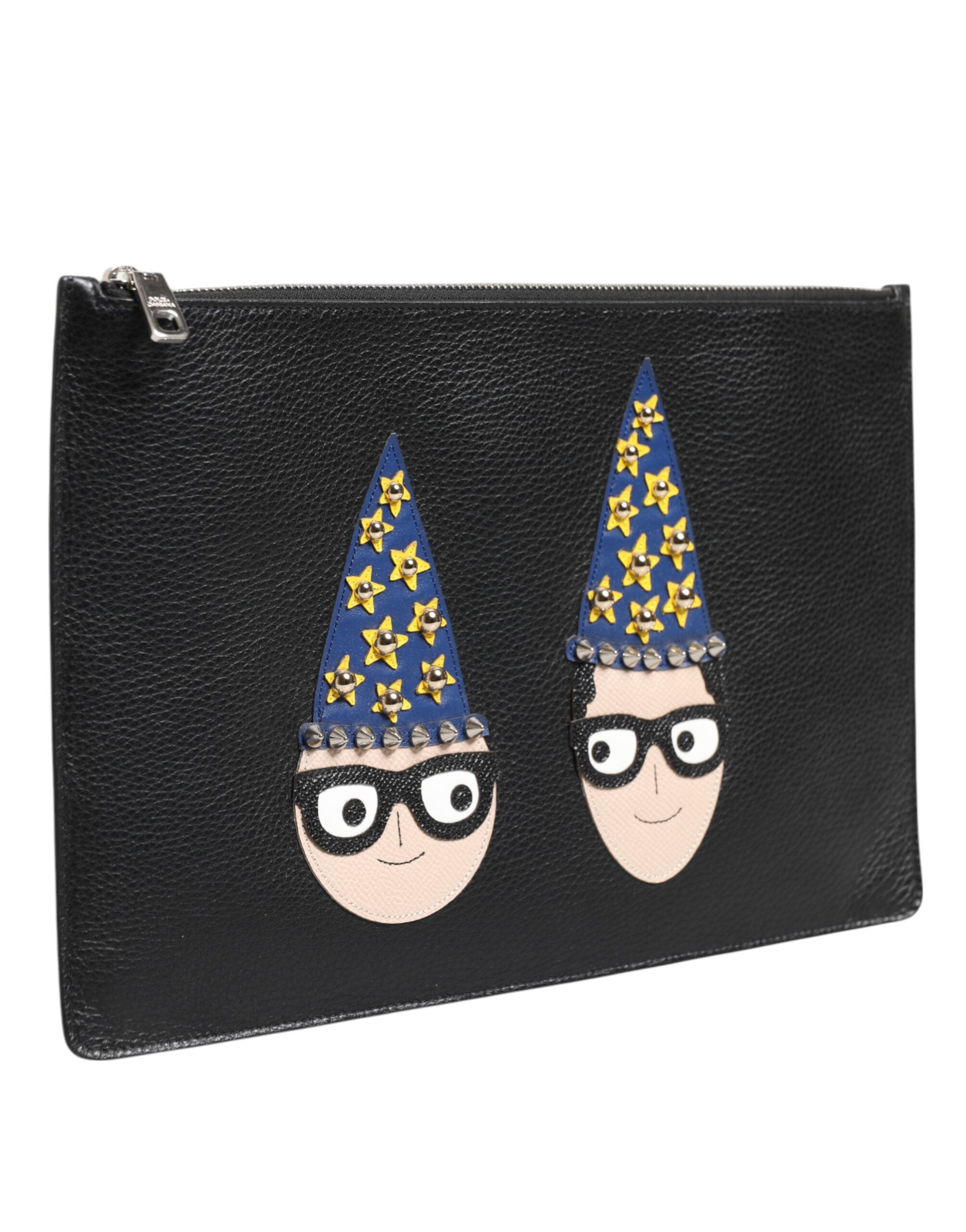 Dolce & Gabbana Black Leather #DGFamily Embellished Clutch Pouch Dolce & Gabbana