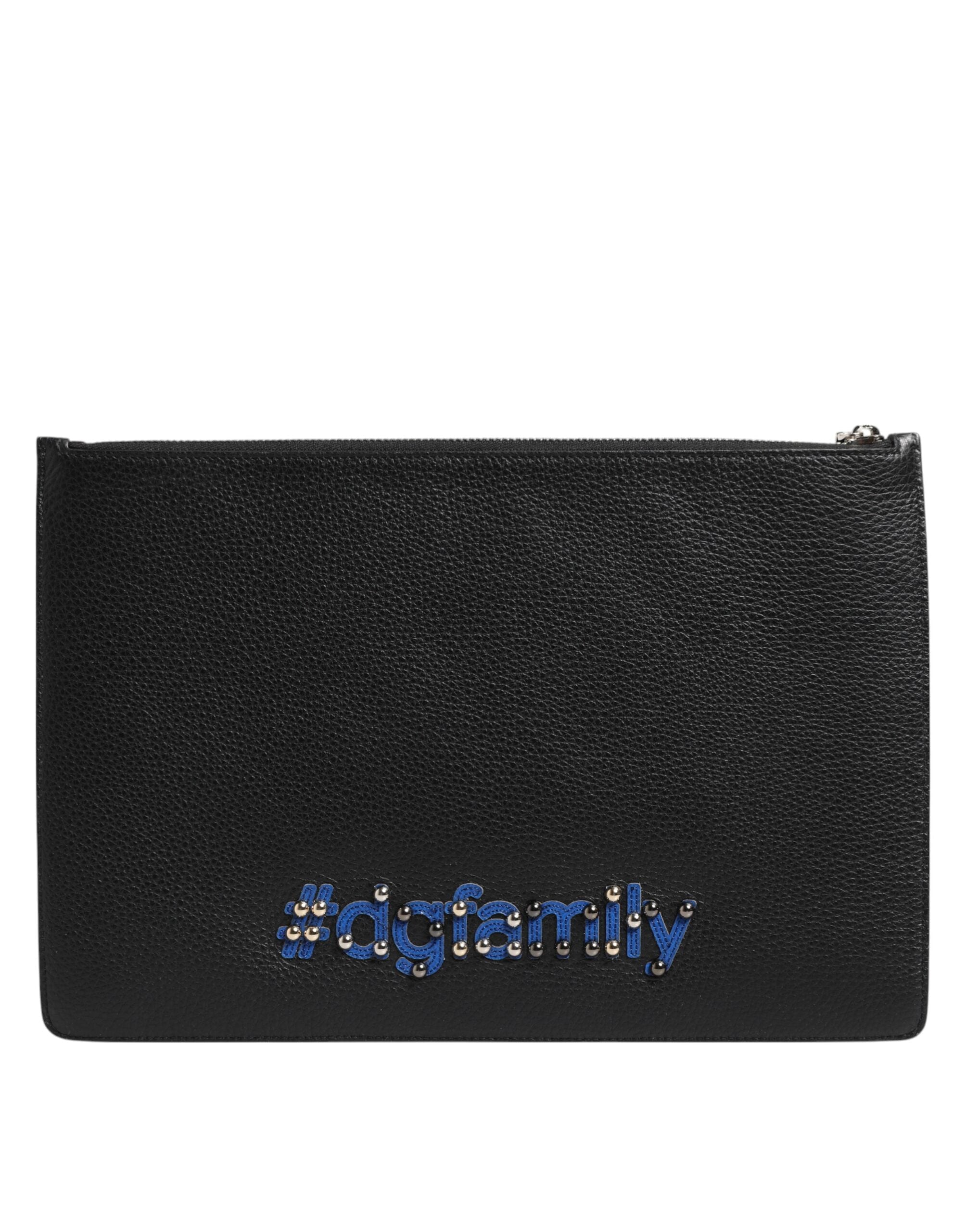 Dolce & Gabbana Black Leather #DGFamily Embellished Clutch Pouch Dolce & Gabbana