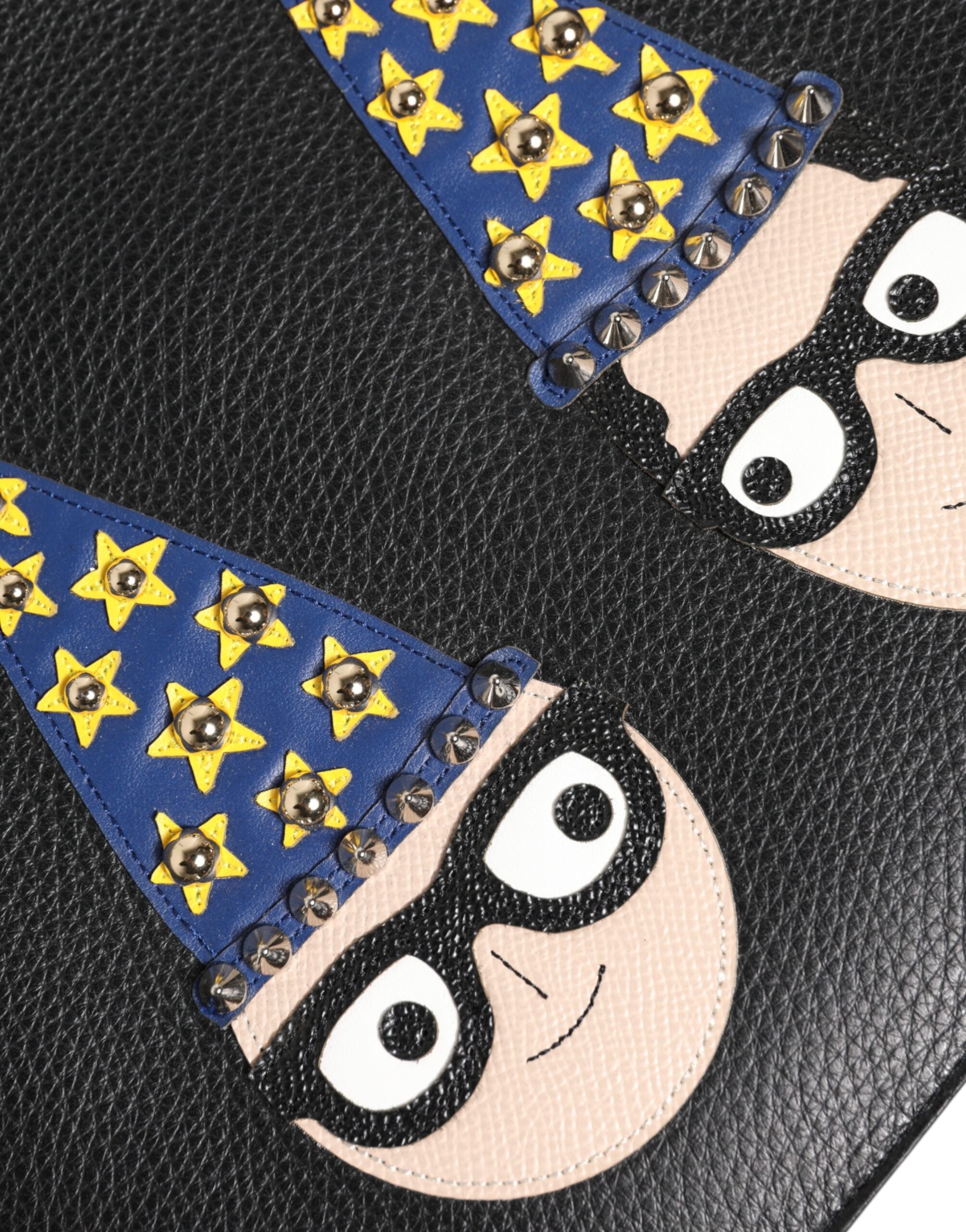 Dolce & Gabbana Black Leather #DGFamily Embellished Clutch Pouch Dolce & Gabbana