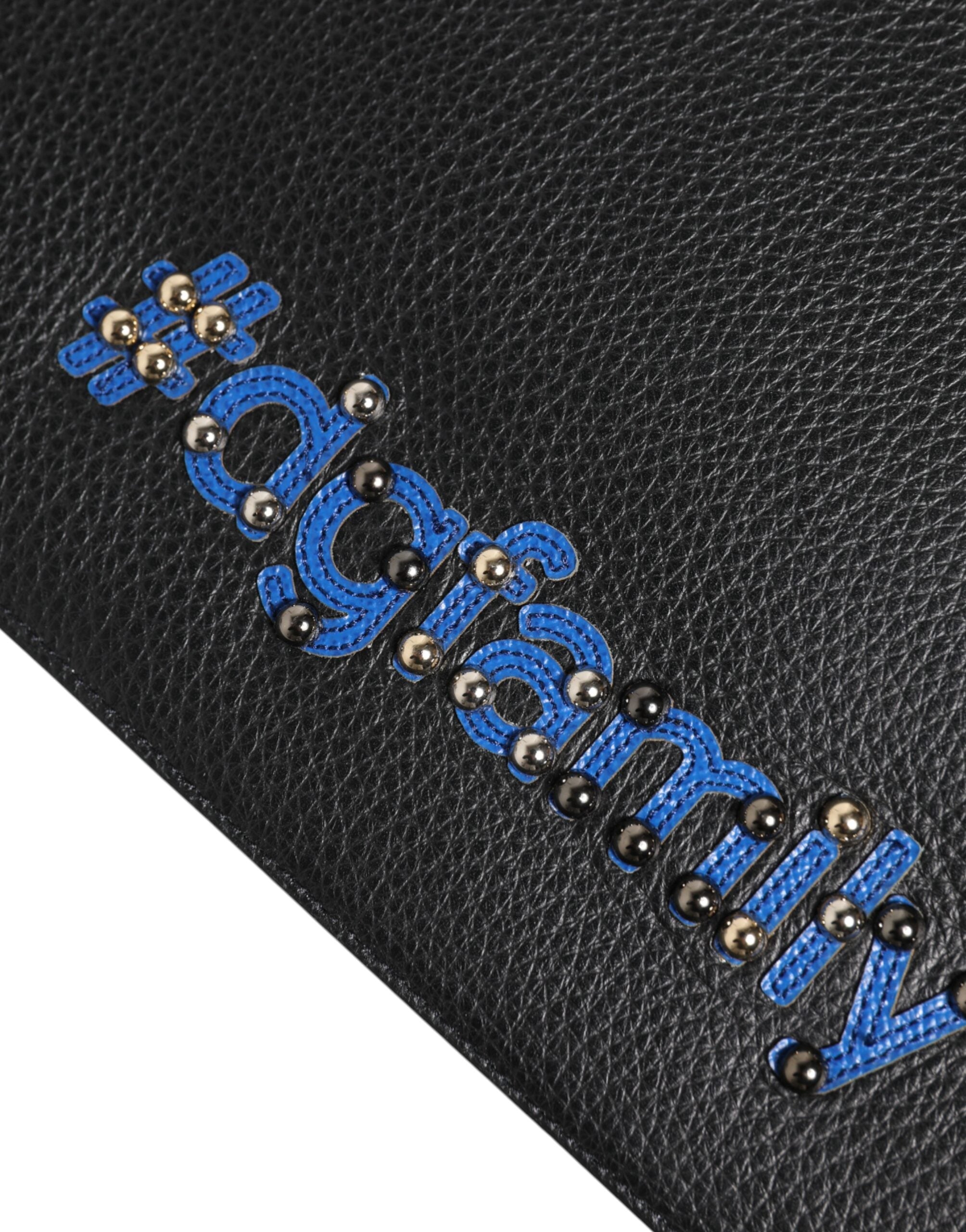 Dolce & Gabbana Black Leather #DGFamily Embellished Clutch Pouch Dolce & Gabbana