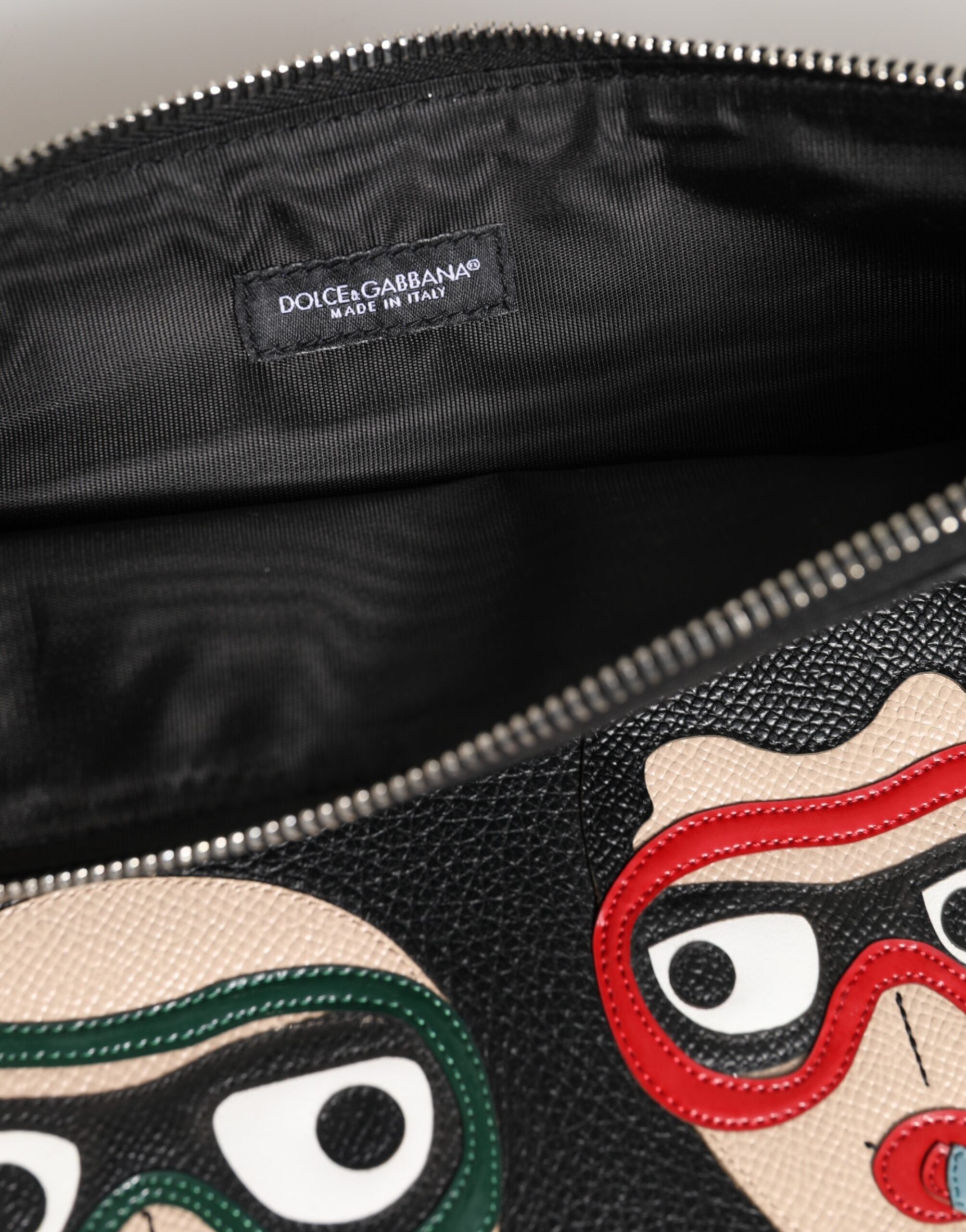 Dolce & Gabbana Black Leather #DGFamily Embellished Clutch Pouch Dolce & Gabbana