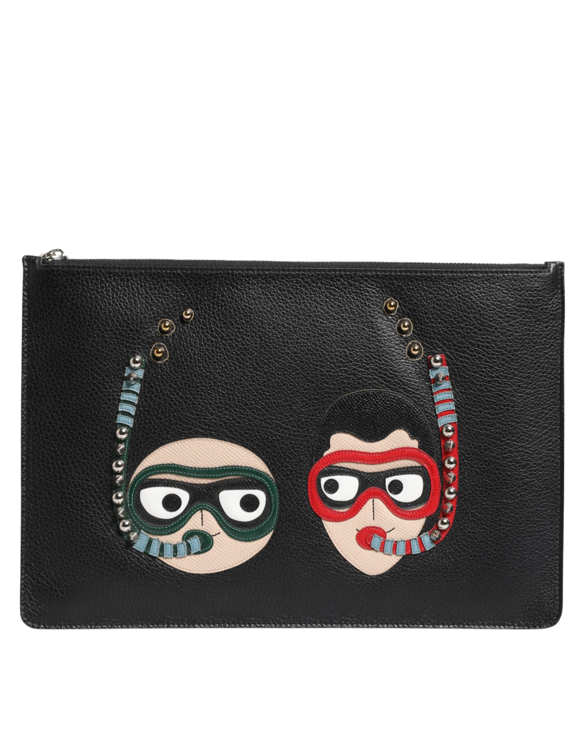 Dolce & Gabbana Black Leather #DGFamily Embellished Clutch Pouch Dolce & Gabbana