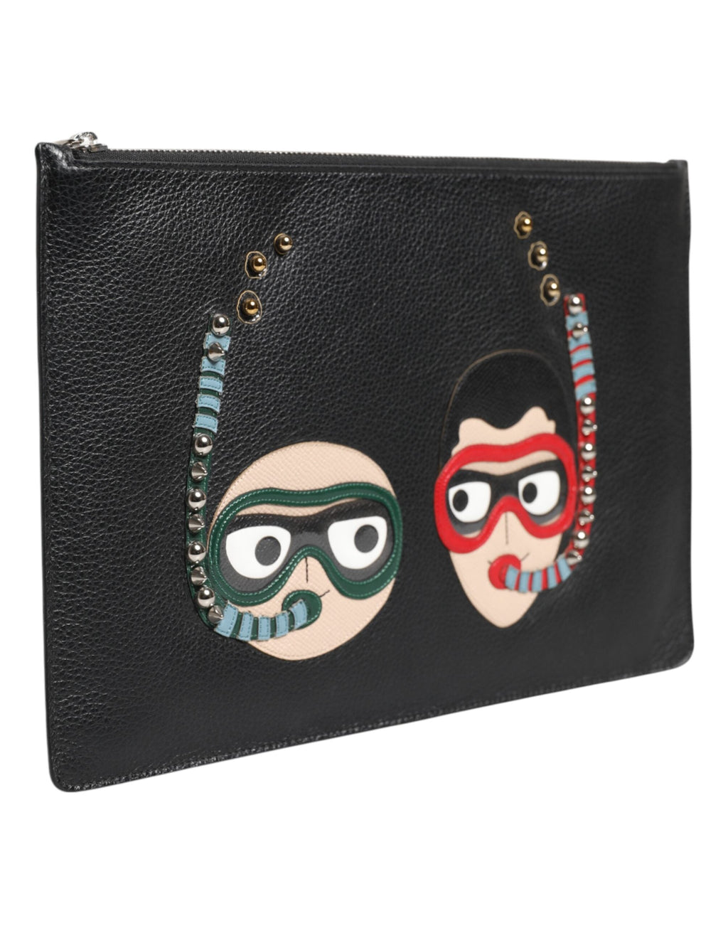 Dolce & Gabbana Black Leather #DGFamily Embellished Clutch Pouch Dolce & Gabbana