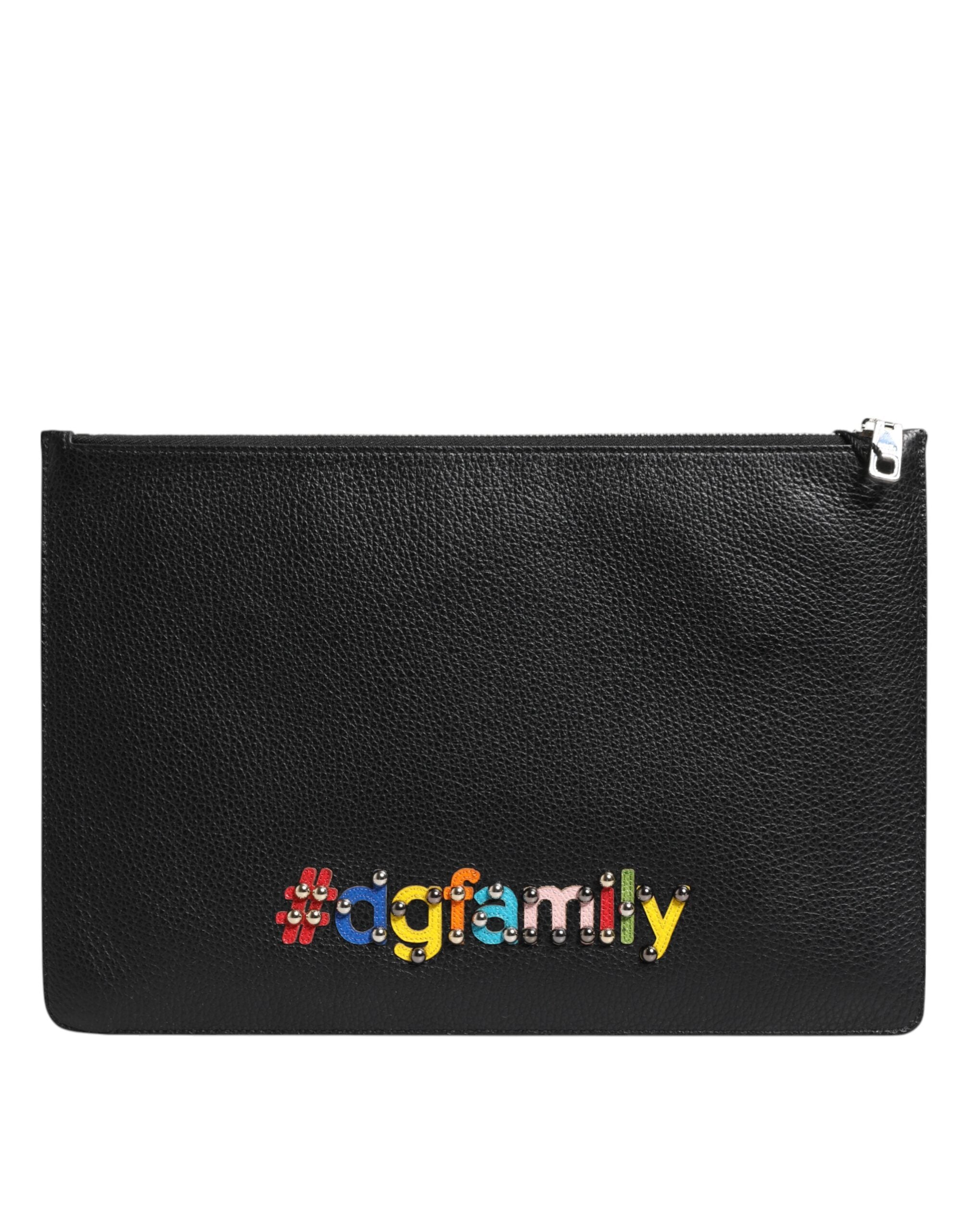 Dolce & Gabbana Black Leather #DGFamily Embellished Clutch Pouch Dolce & Gabbana