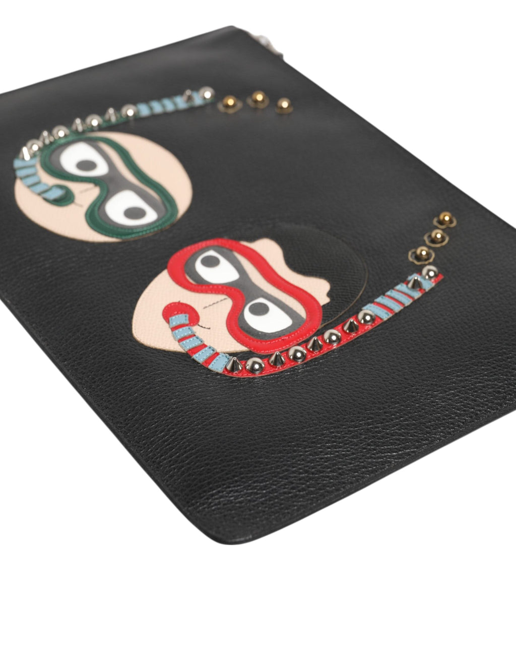 Dolce & Gabbana Black Leather #DGFamily Embellished Clutch Pouch Dolce & Gabbana