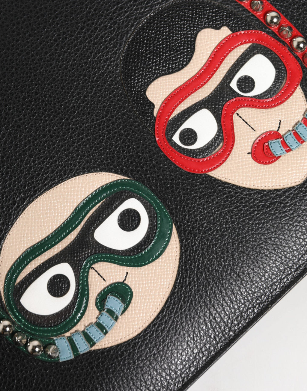 Dolce & Gabbana Black Leather #DGFamily Embellished Clutch Pouch Dolce & Gabbana