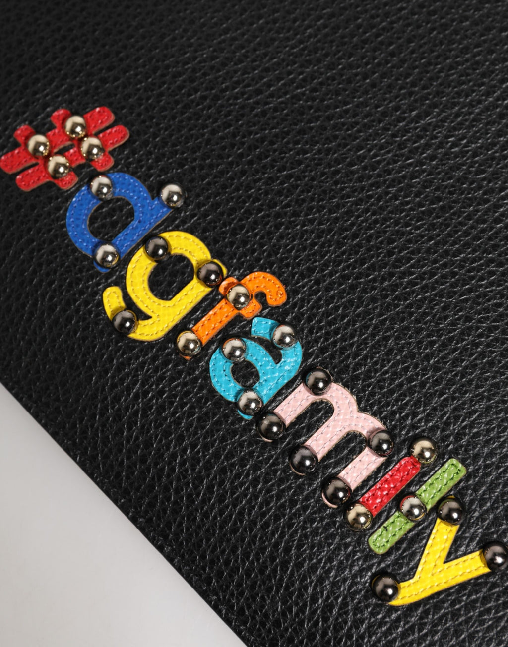 Dolce & Gabbana Black Leather #DGFamily Embellished Clutch Pouch Dolce & Gabbana