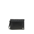 Fendi Black FF Canvas & Calf Leather Pouch with Metal Logo Fendi