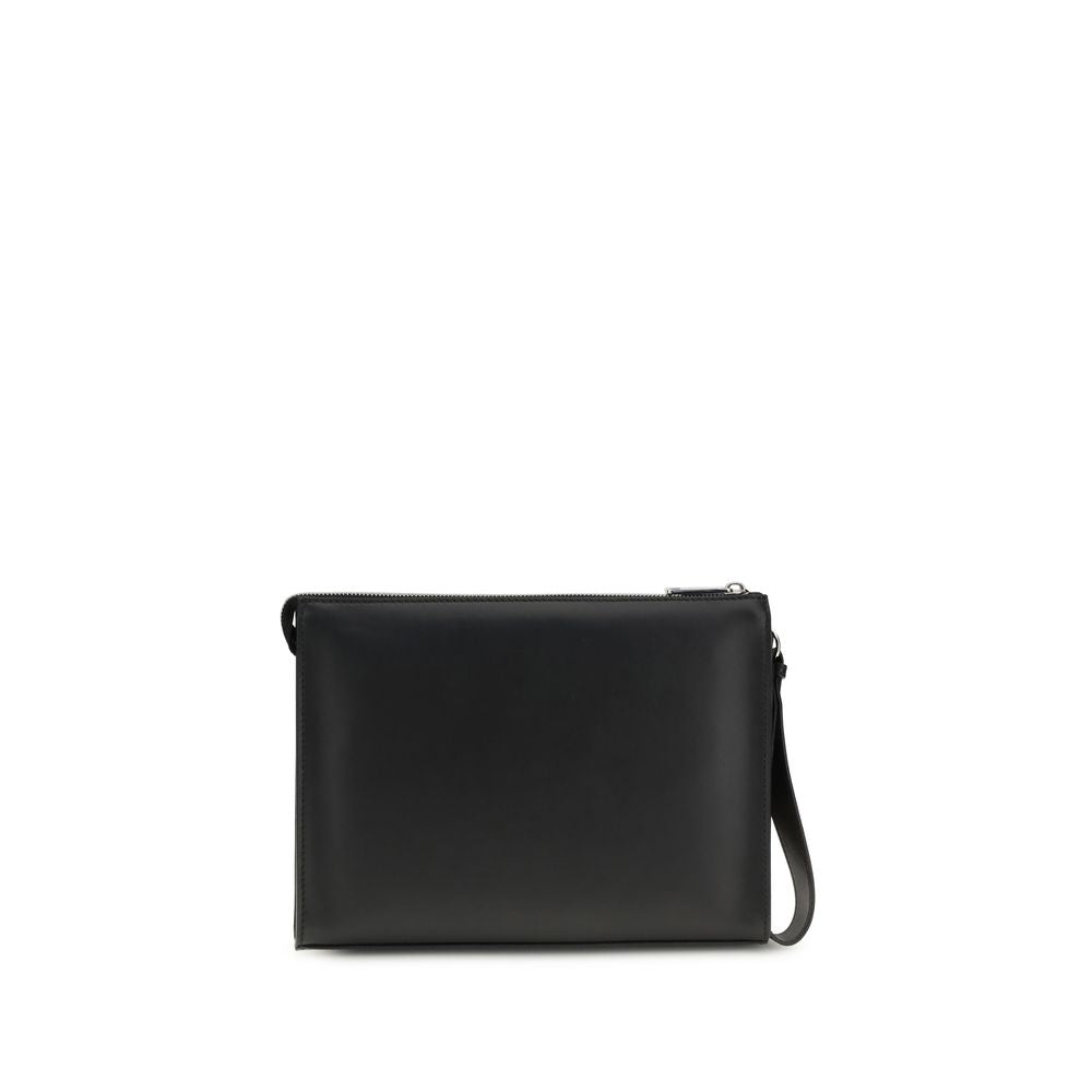 Fendi Black FF Canvas & Calf Leather Pouch with Metal Logo Fendi