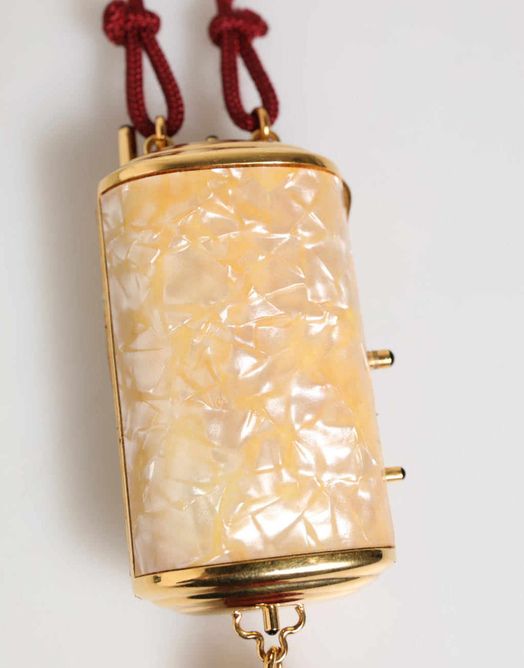 Dolce & Gabbana White Pearl Resin Mini Mirror Bag with Red Tassel Dolce & Gabbana