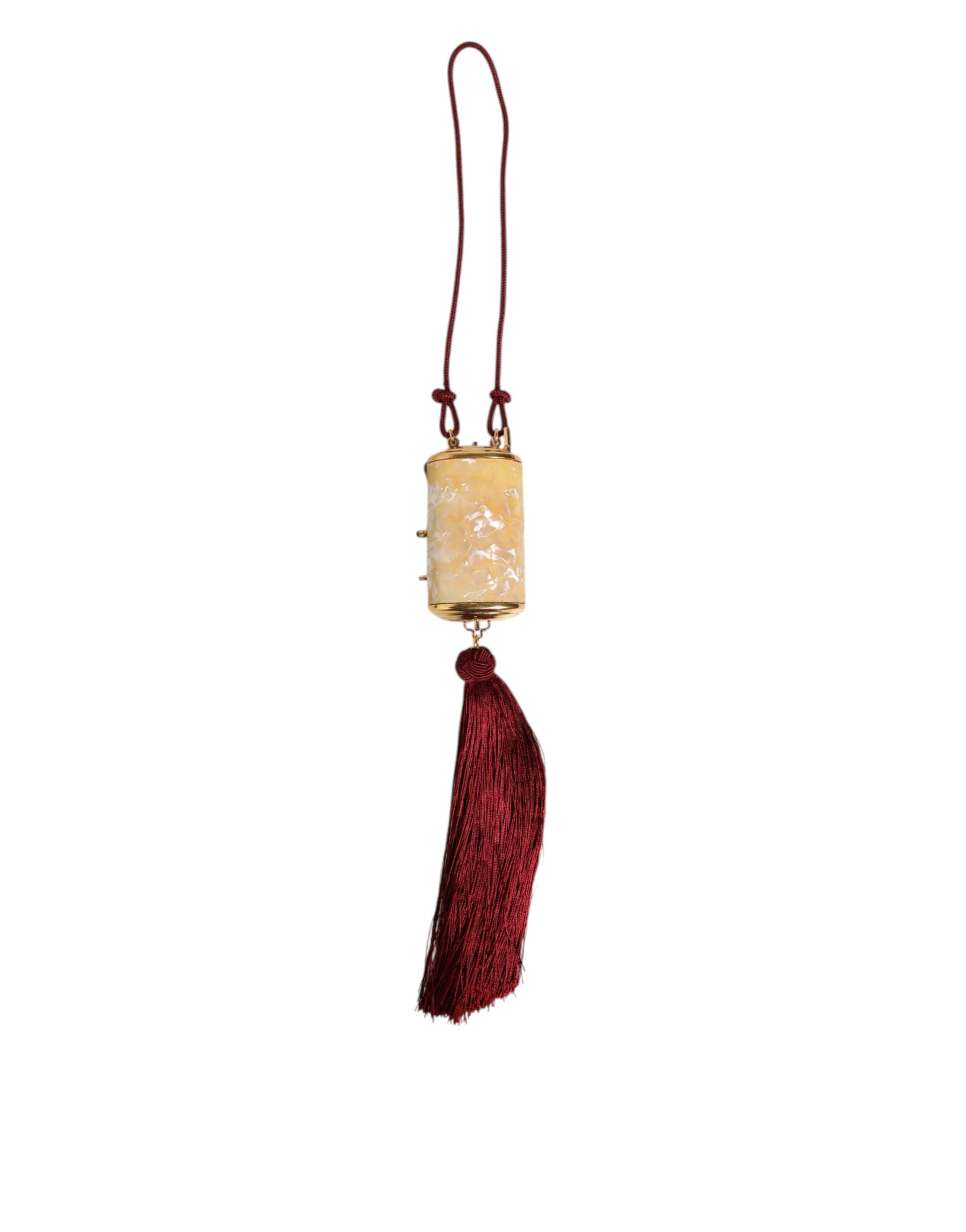 Dolce & Gabbana White Pearl Resin Mini Mirror Bag with Red Tassel Dolce & Gabbana