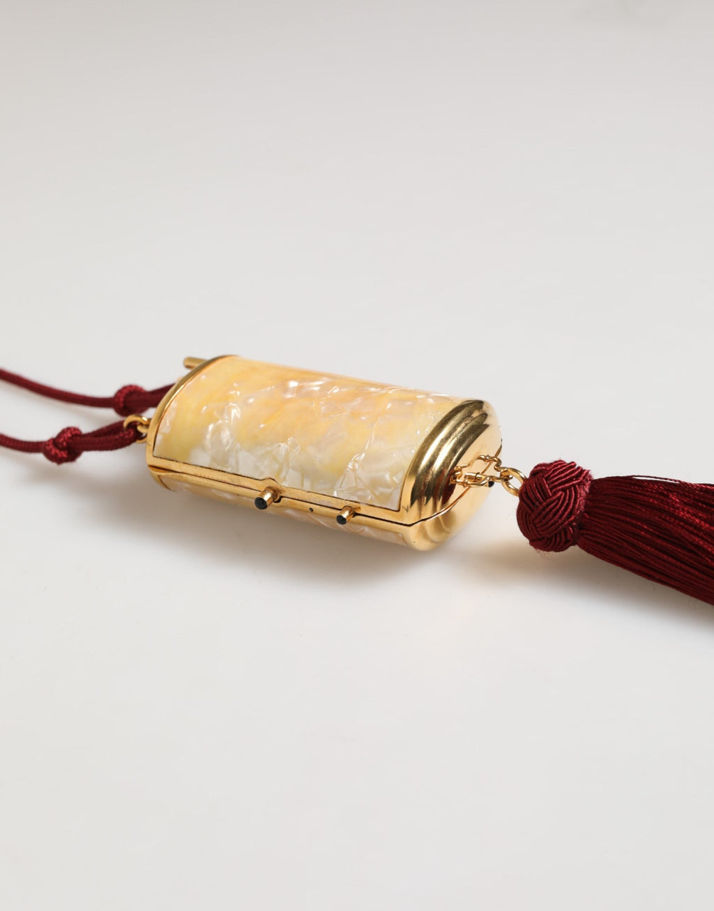 Dolce & Gabbana White Pearl Resin Mini Mirror Bag with Red Tassel Dolce & Gabbana