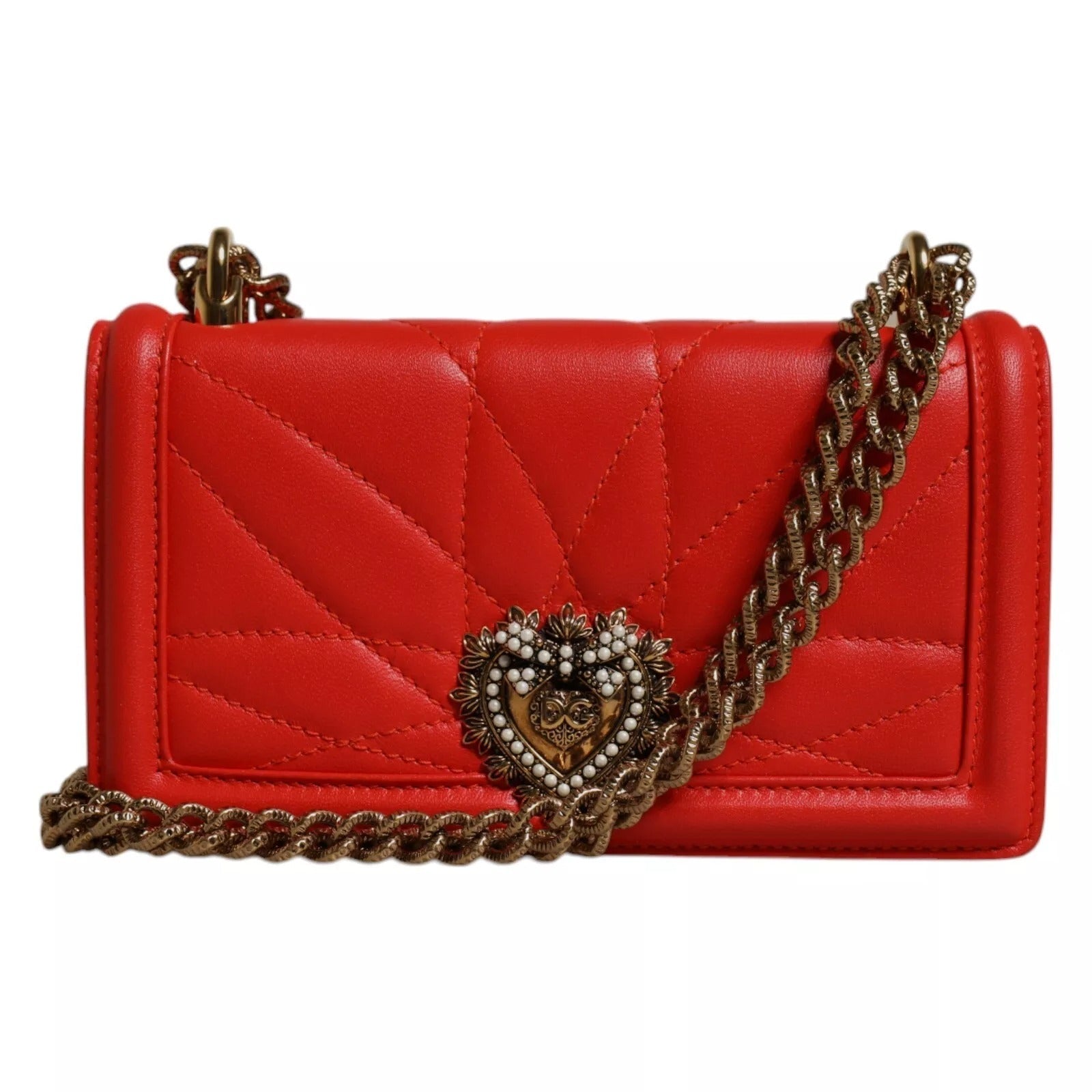 Dolce & Gabbana Red Quilted Lamb Leather Devotion Crossbody Phone Bag Dolce & Gabbana