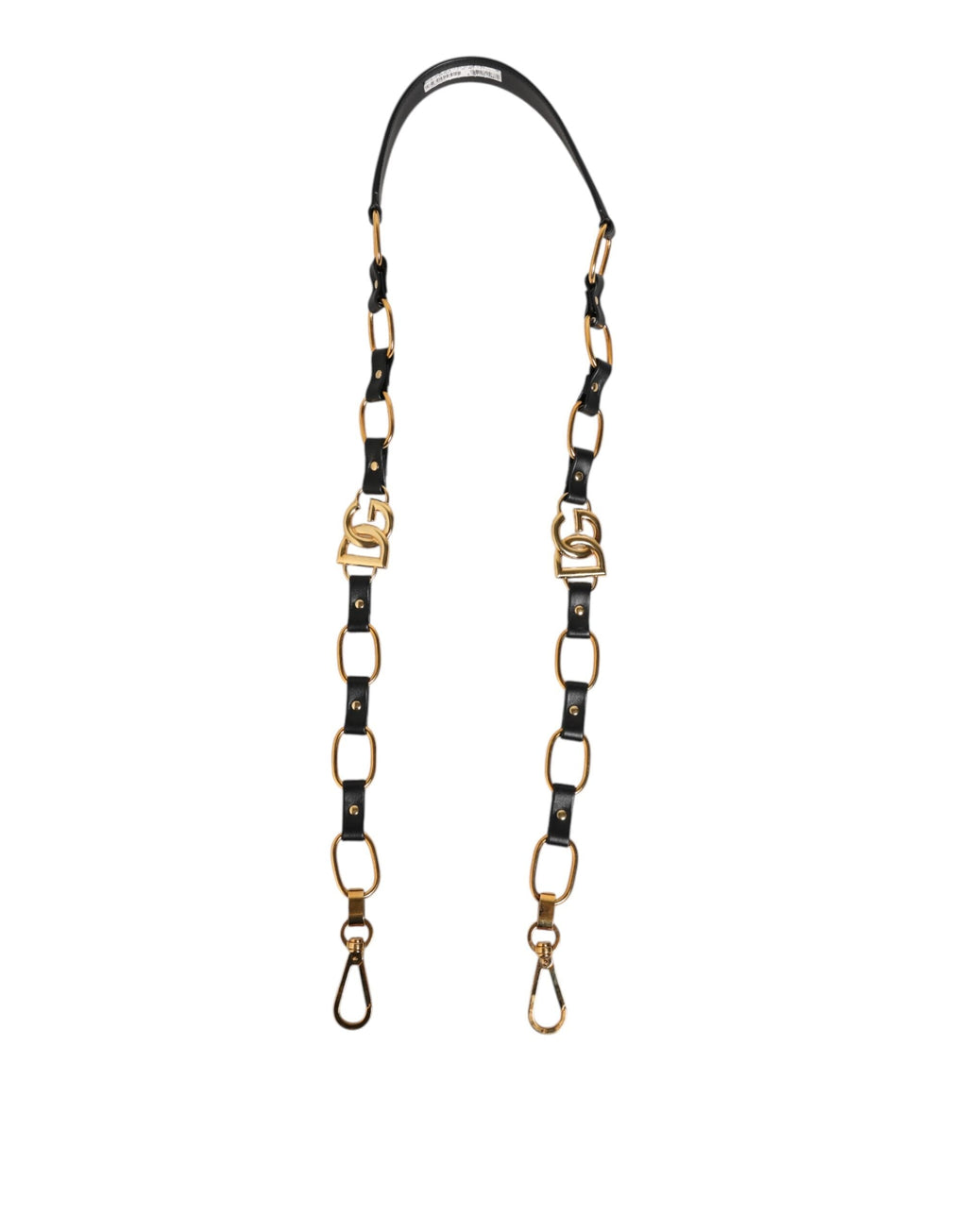 Dolce & Gabbana Black Leather & Gold Chain Interlaced Bag Shoulder Strap Dolce & Gabbana