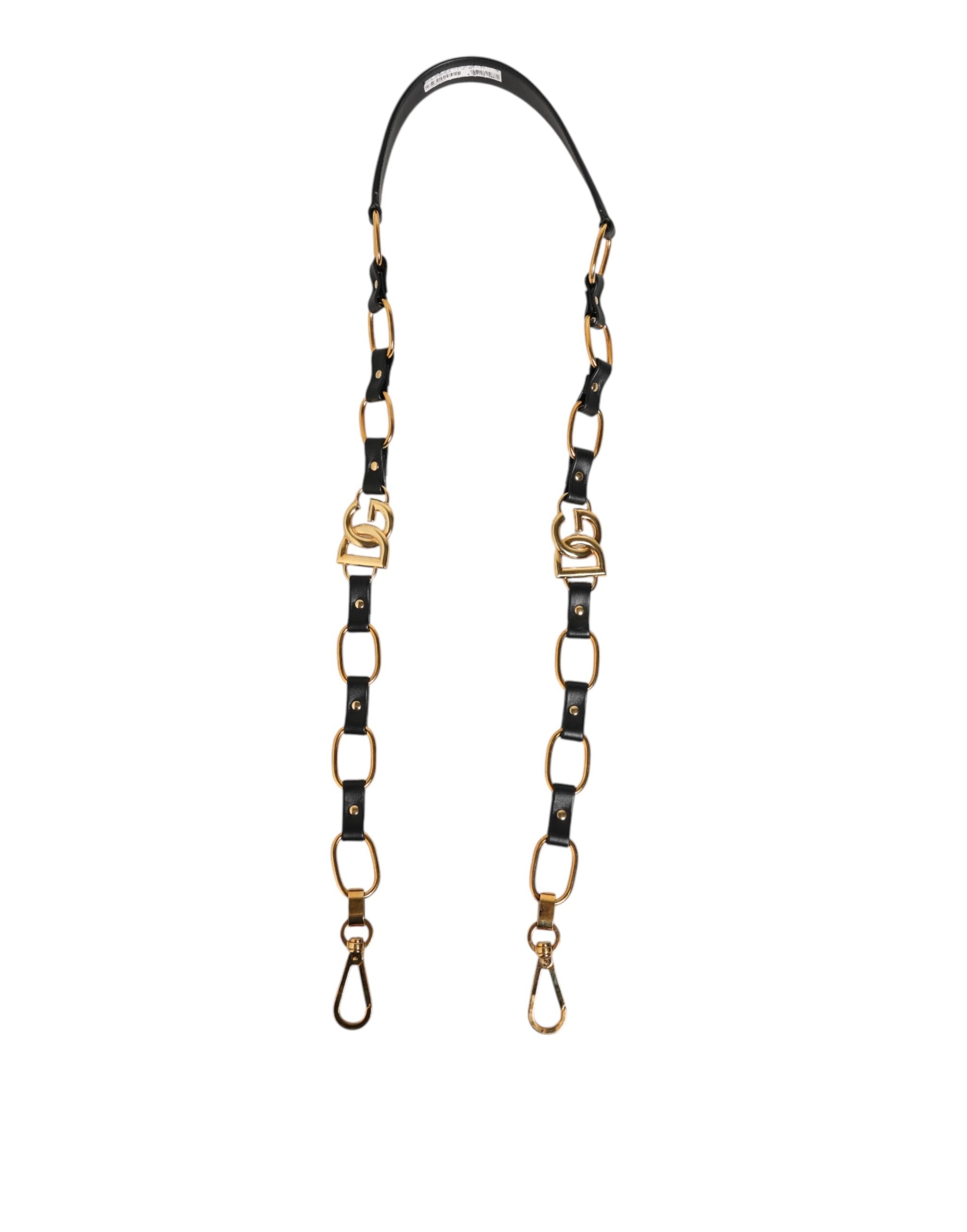Dolce & Gabbana Black Leather & Gold Chain Interlaced Bag Shoulder Strap Dolce & Gabbana