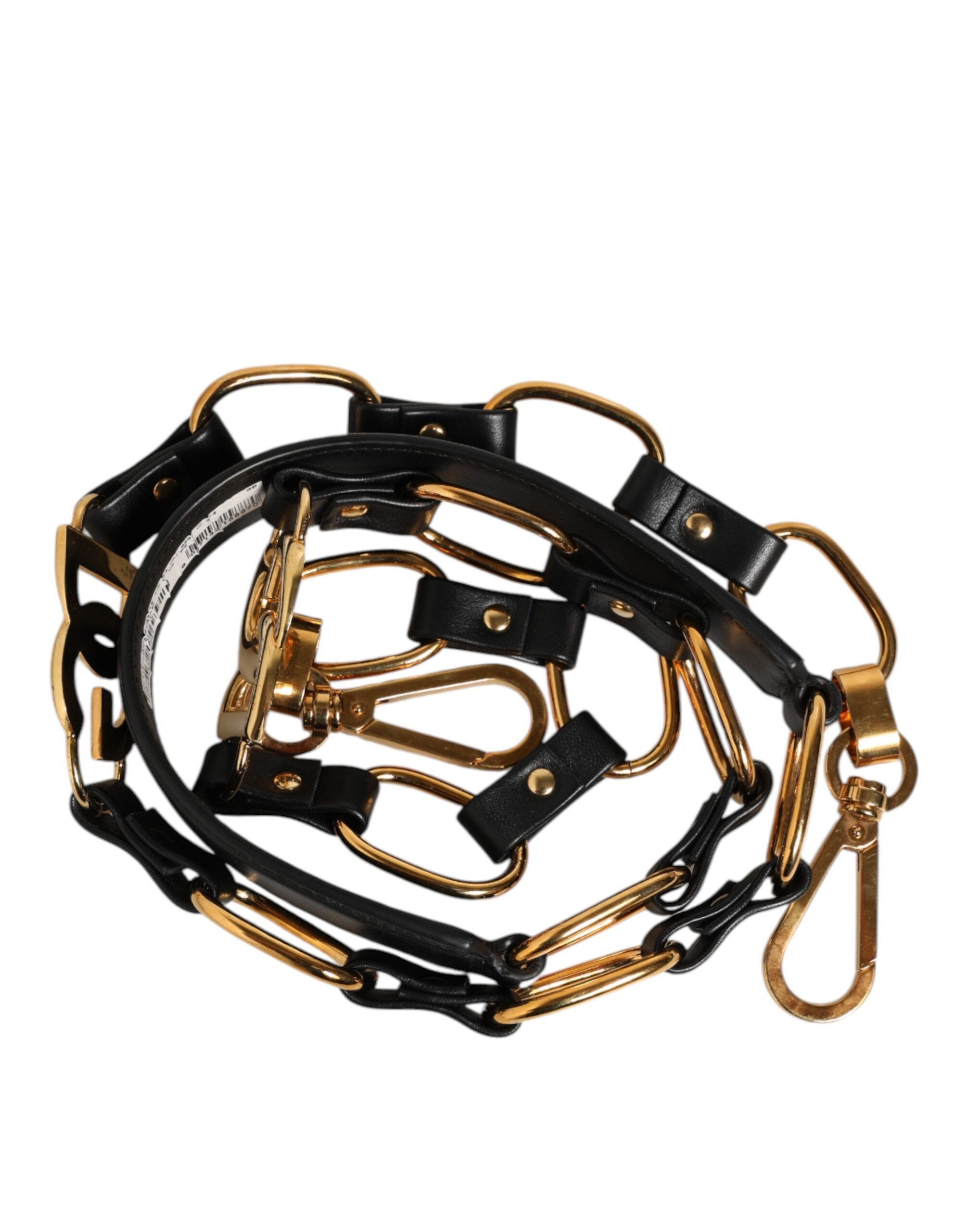 Dolce & Gabbana Black Leather & Gold Chain Interlaced Bag Shoulder Strap Dolce & Gabbana