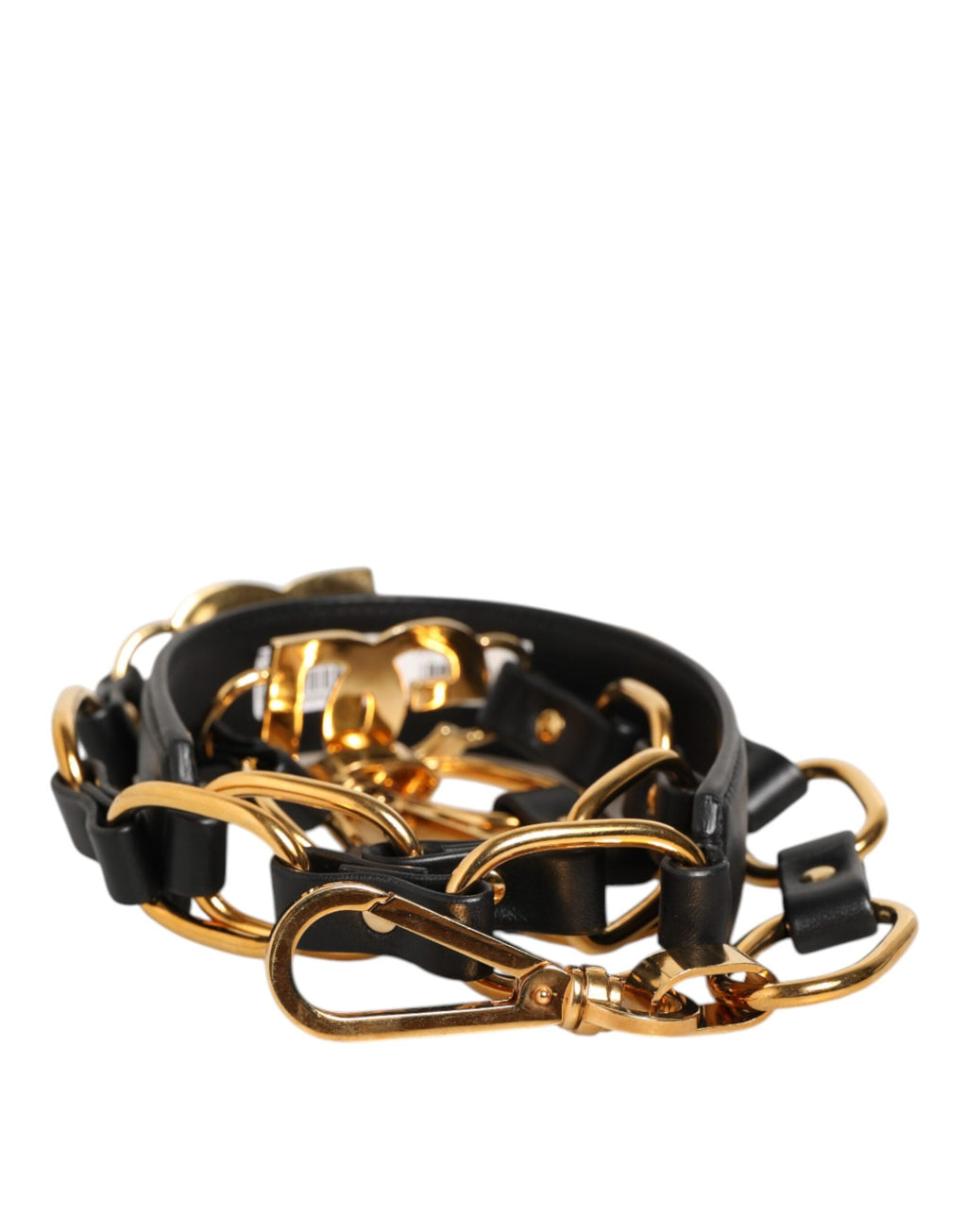 Dolce & Gabbana Black Leather & Gold Chain Interlaced Bag Shoulder Strap Dolce & Gabbana