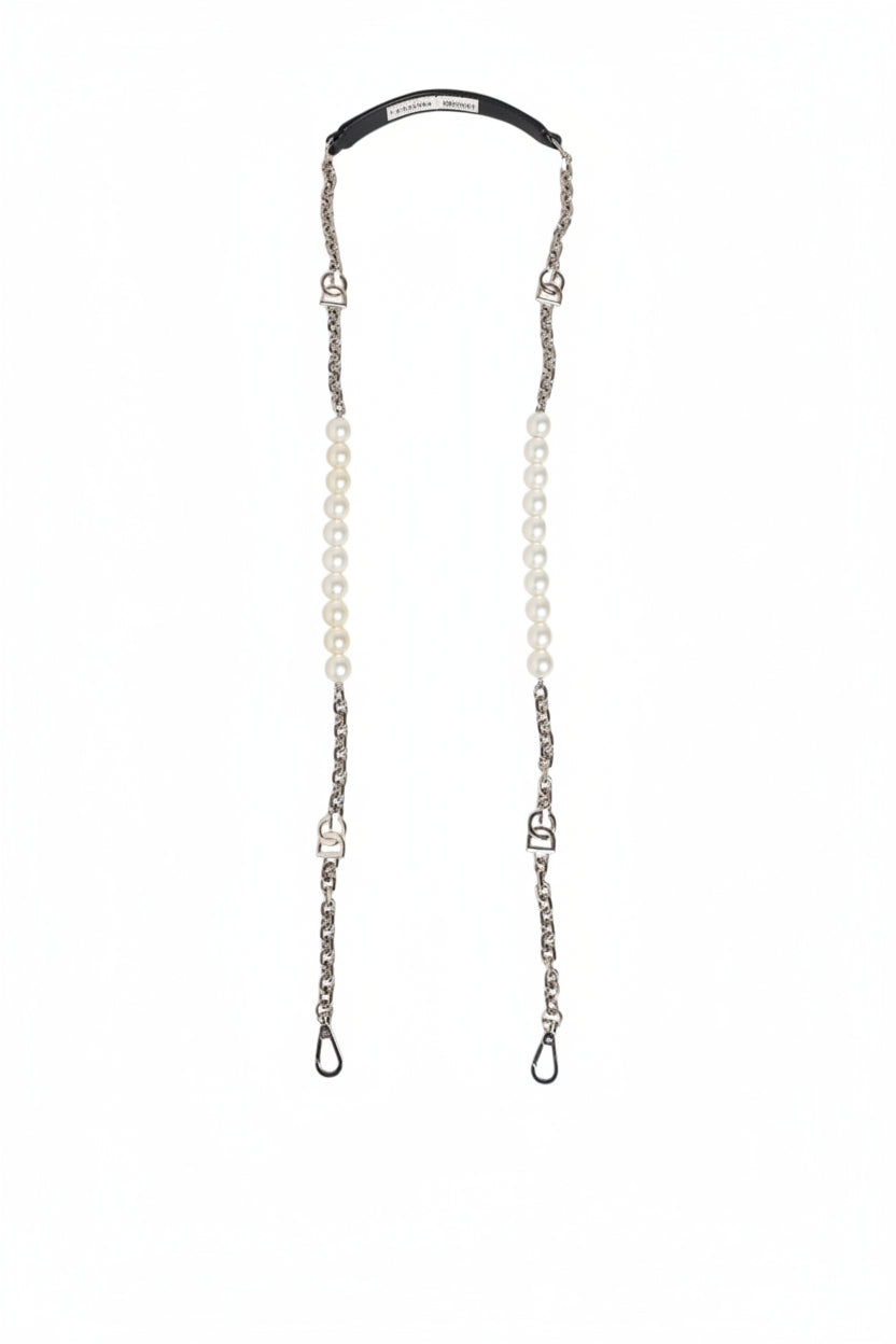 Dolce & Gabbana Black Leather Pearl Chain Bag Accessory Shoulder Strap Dolce & Gabbana