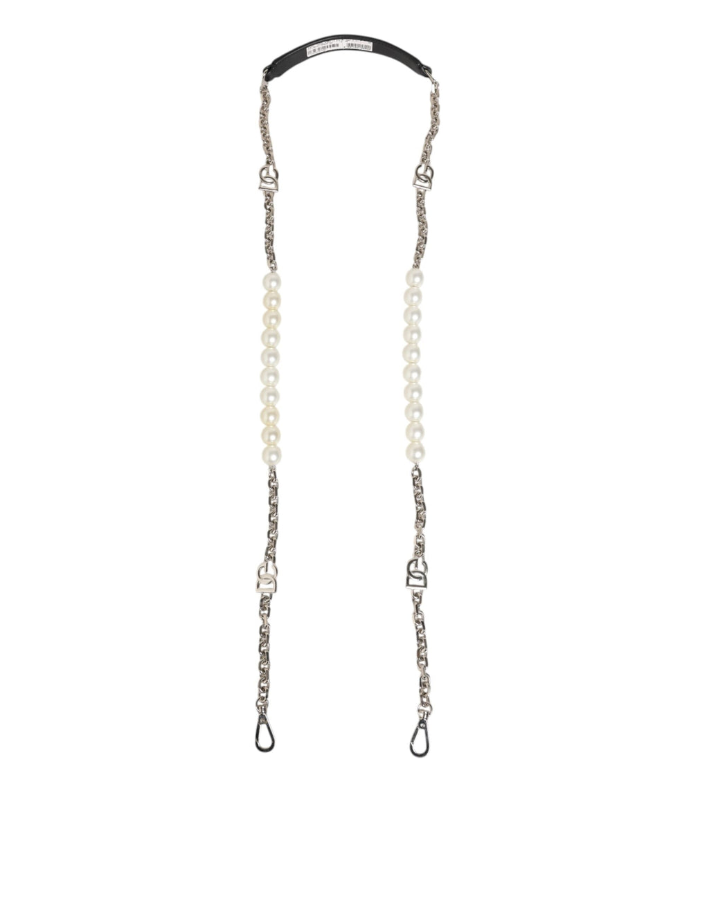 Dolce & Gabbana Black Leather Silver Chain & Pearl Bag Shoulder Strap Dolce & Gabbana