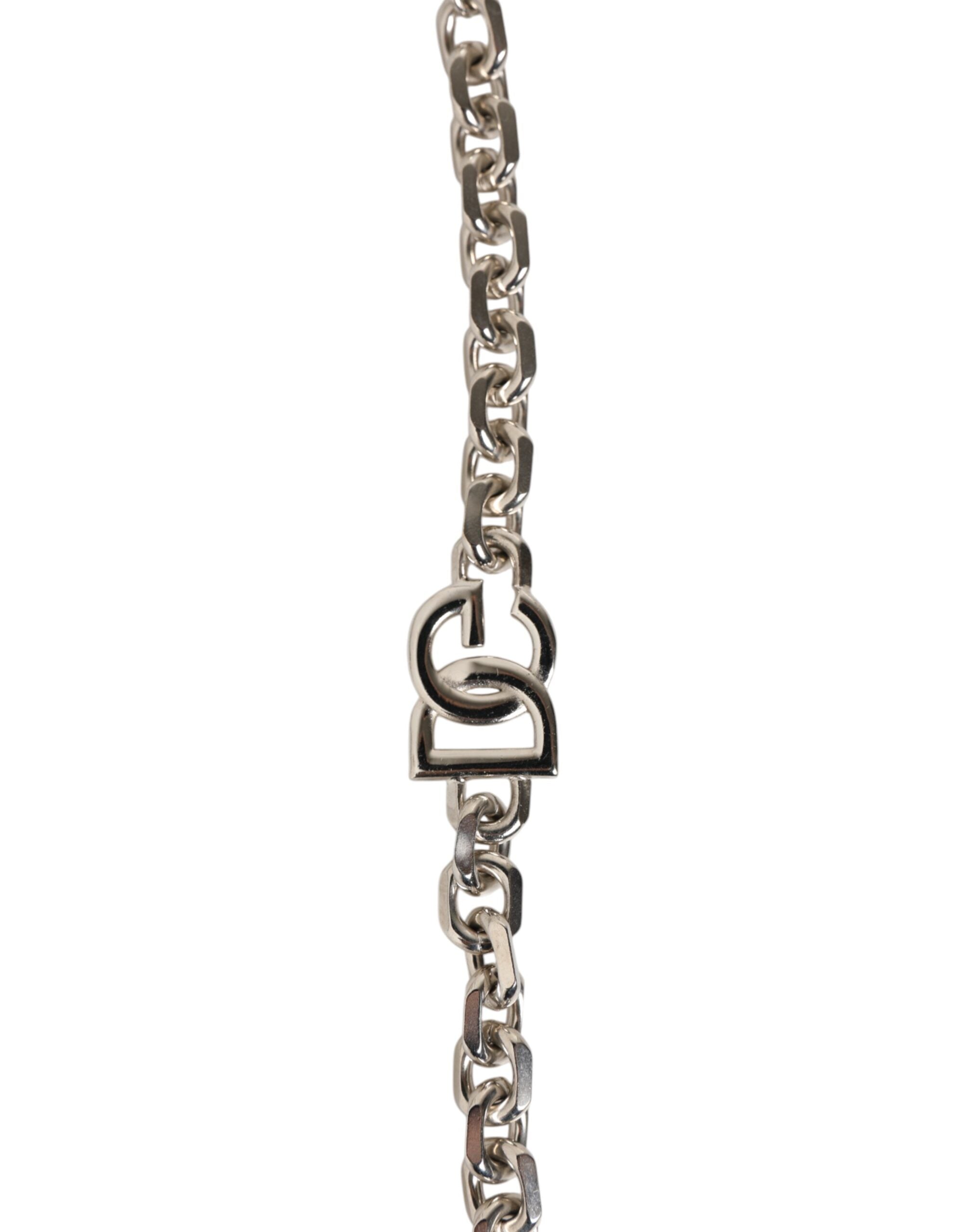 Dolce & Gabbana Black Leather Silver Chain & Pearl Bag Shoulder Strap Dolce & Gabbana