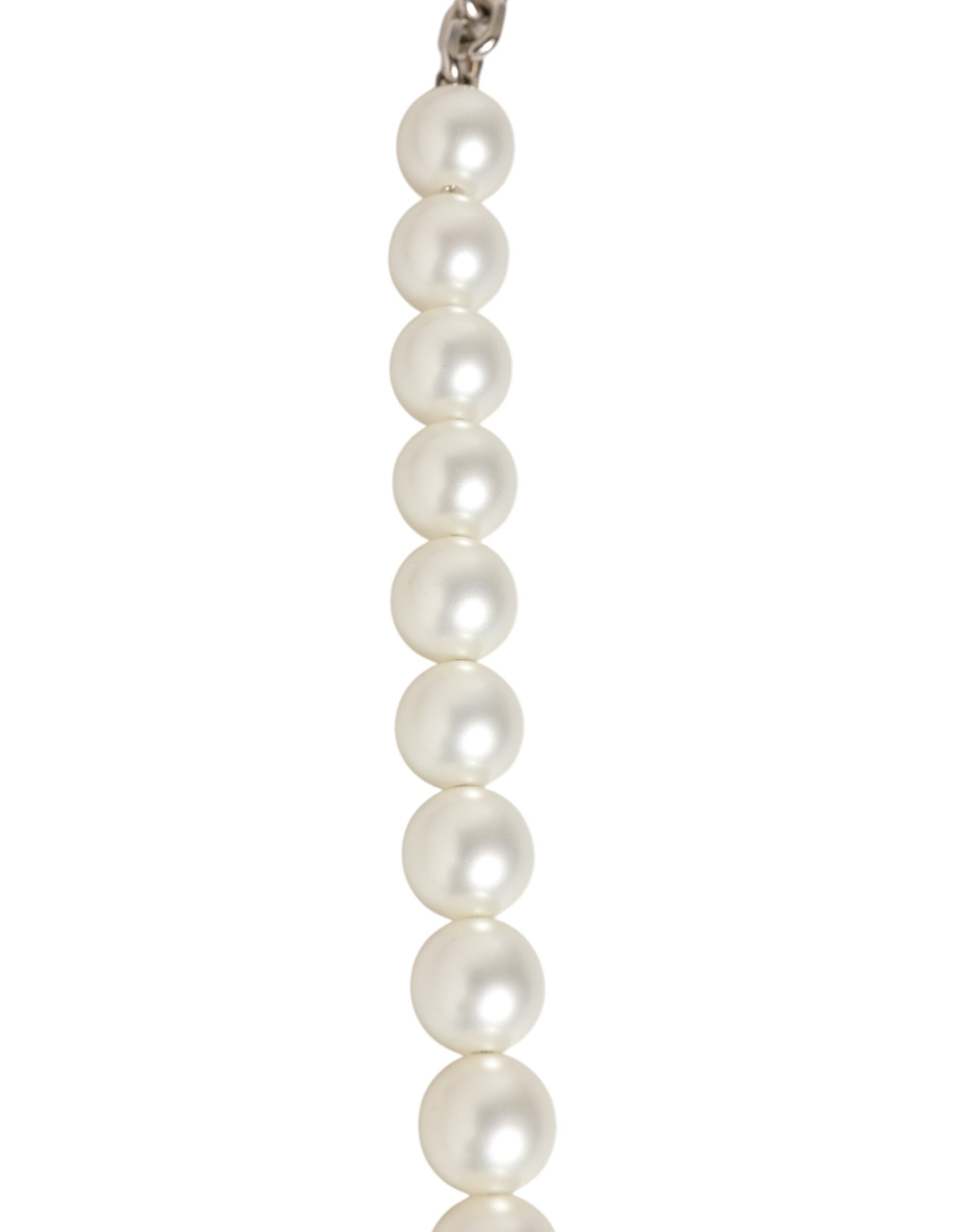Dolce & Gabbana Black Leather Silver Chain & Pearl Bag Shoulder Strap Dolce & Gabbana