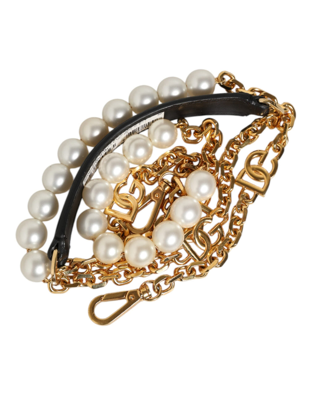 Dolce & Gabbana Black Leather Gold Chain & Pearl Crossbody Bag Strap Dolce & Gabbana