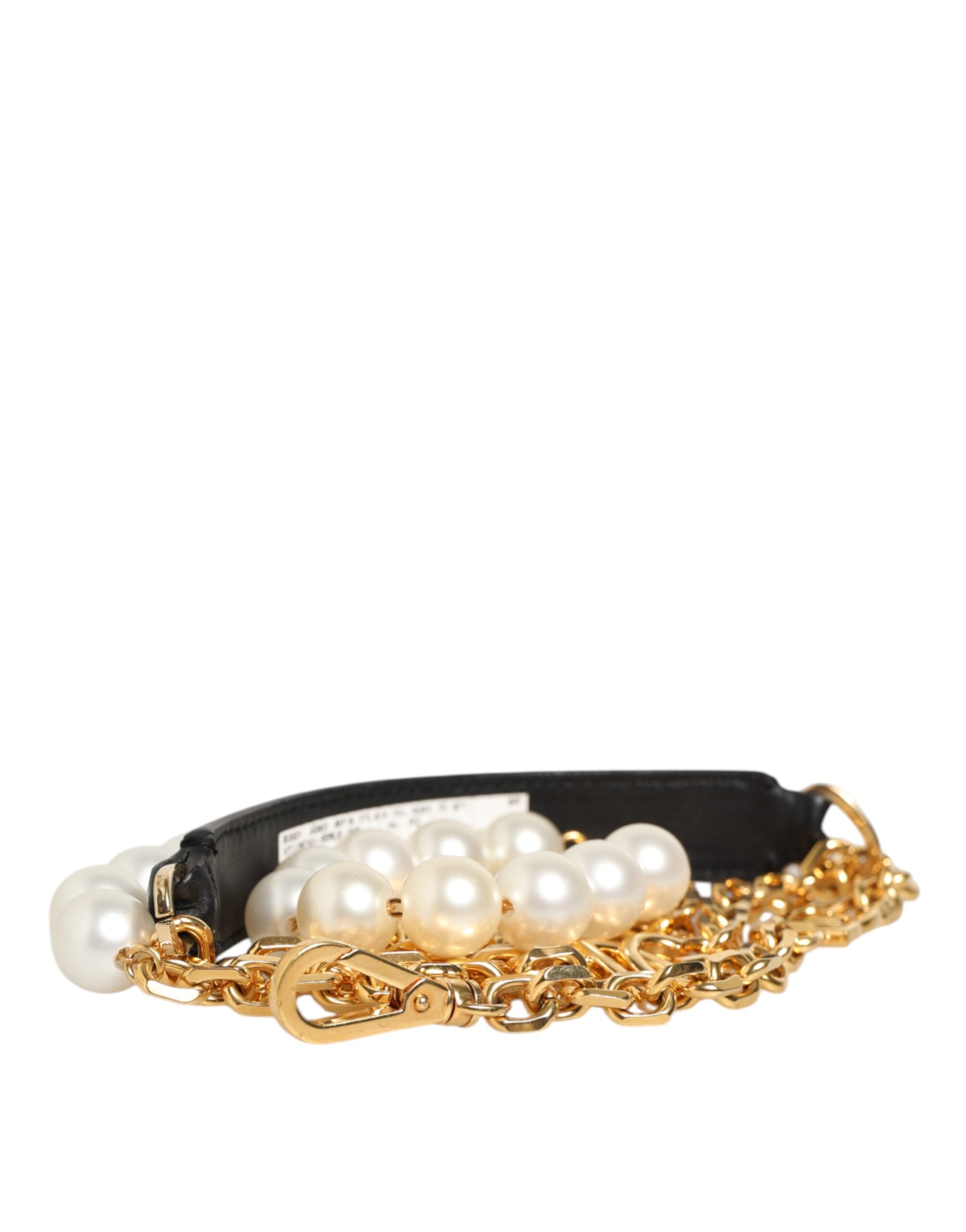 Dolce & Gabbana Black Leather Gold Chain & Pearl Crossbody Bag Strap Dolce & Gabbana